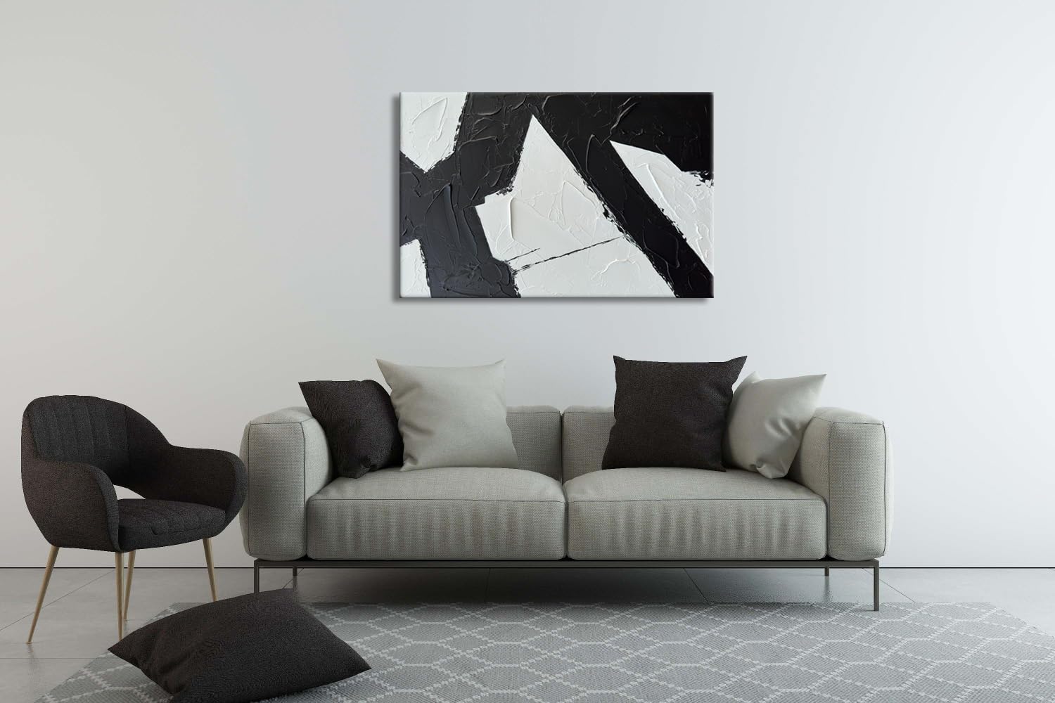 Zoinart Hand Painted Black & White Abstract Wall Art - 24x36 Inch Modern Oil Painting with Vertical Texture, Contemporary Minimalist Home Decor for Living Room, Bedroom & Office