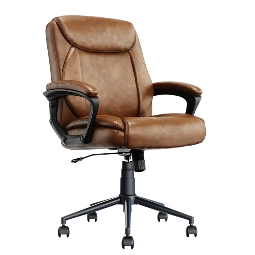 Ergonomic Bonded Leather Swivel Office Chair - Adjustable Height & Lumbar Support - Cognac Brown Executive Desk Chair for Home & Office Workspace (CCHR10001A) - Perfect for Long Hours of Computer Work, Gaming & Video Conferencing
