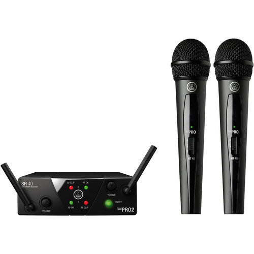 AKG WMS40 Mini Dual Vocal Wireless Microphone System (Band A & C) - Professional Karaoke & Live Performance Microphone for Singers, Speakers, and Events