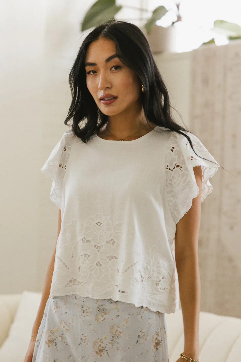 Myra Embroidered Blouse in Ivory - Elegant Women's Top for Work & Special Occasions | Final Sale