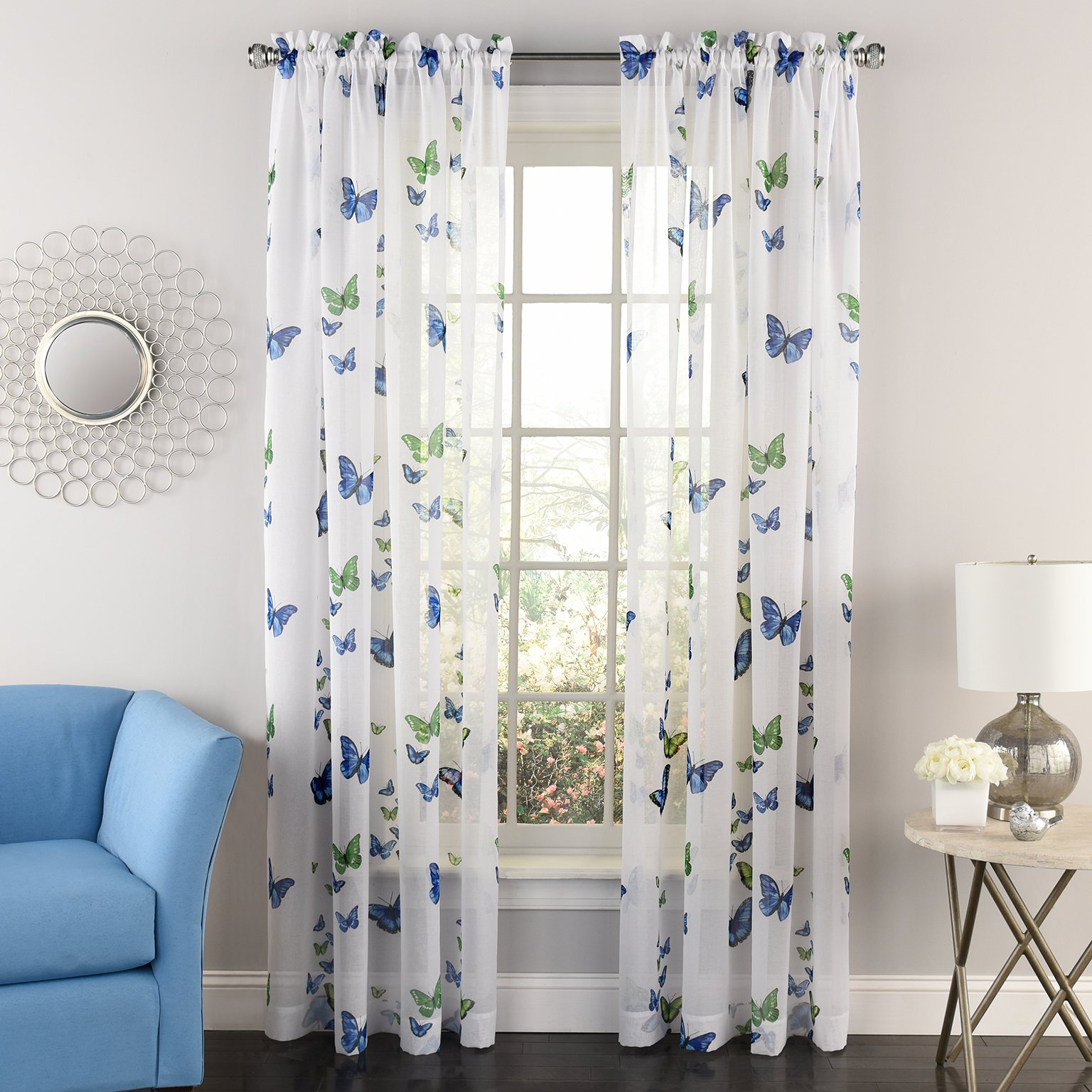 Stylish Butterfly Blue Window Curtains - 63