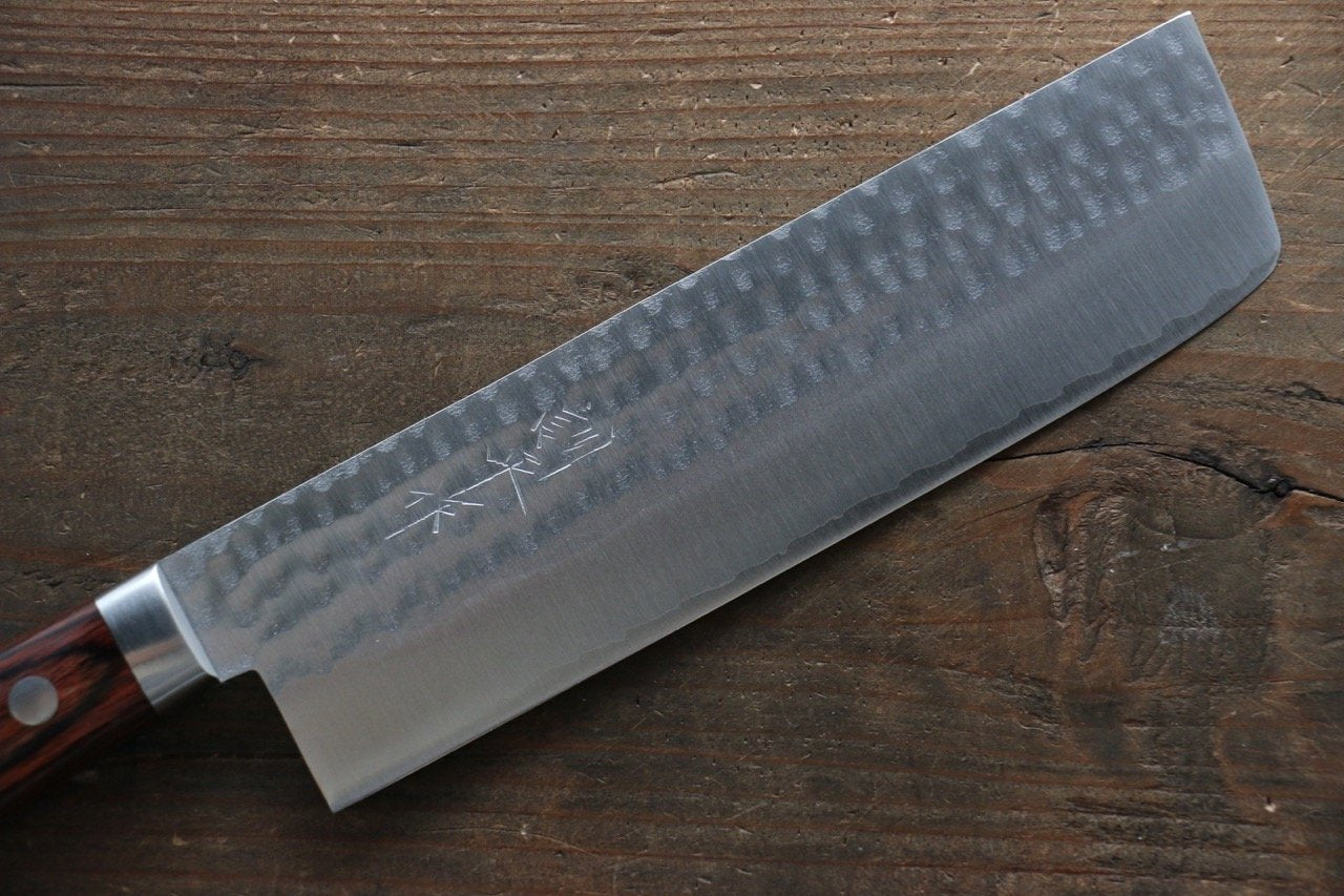 Kunihira VG1 Hammered Usuba Japanese Kitchen Knife 165mm with Mahogany Handle - Professional Chef Knife for Slicing Vegetables and Sushi Preparation