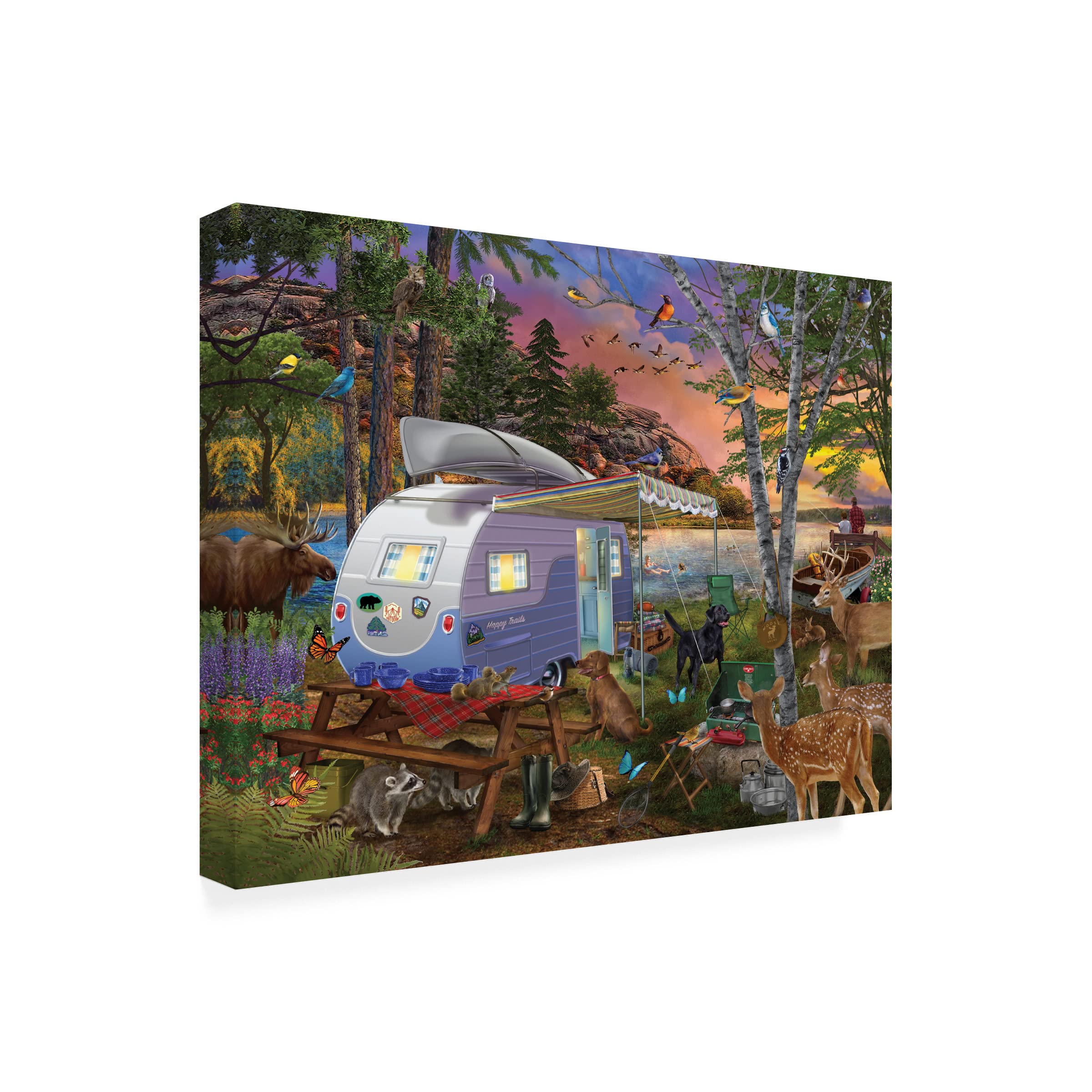Trademark Fine Art 'Camp Site Watch Dogs' Canvas Print by Bigelow Illustrations - Perfect for Gaming Rooms, Living Room Decor & Gamer Gifts