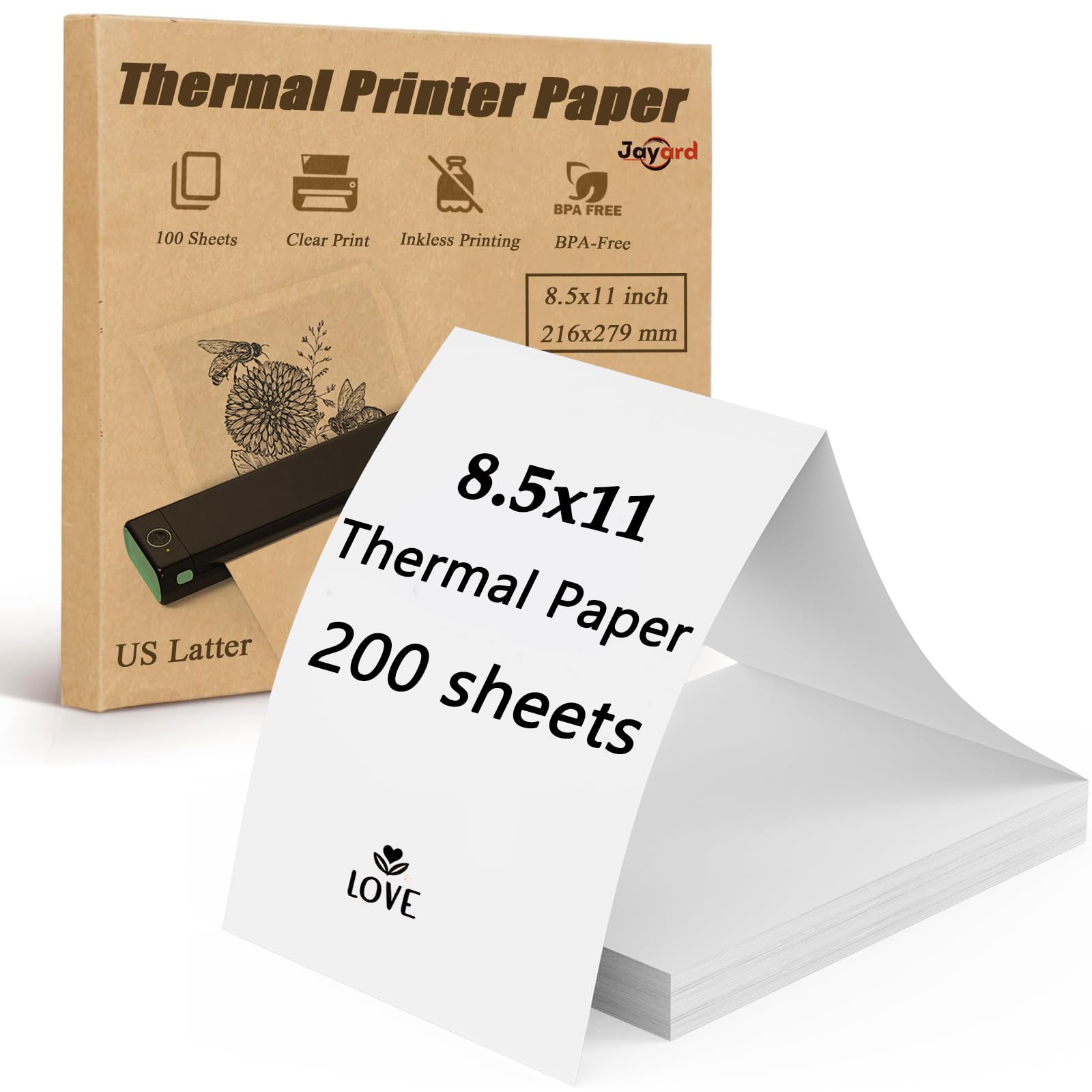 8.5 x 11 Thermal Printer Paper - 200 Sheets US Letter Size Thermal Paper for Homework, Contracts & Invoices | Compatible with JADENS/Itari/M08F/A40 Portable Printers | Perfect for Office, School & Home Use
