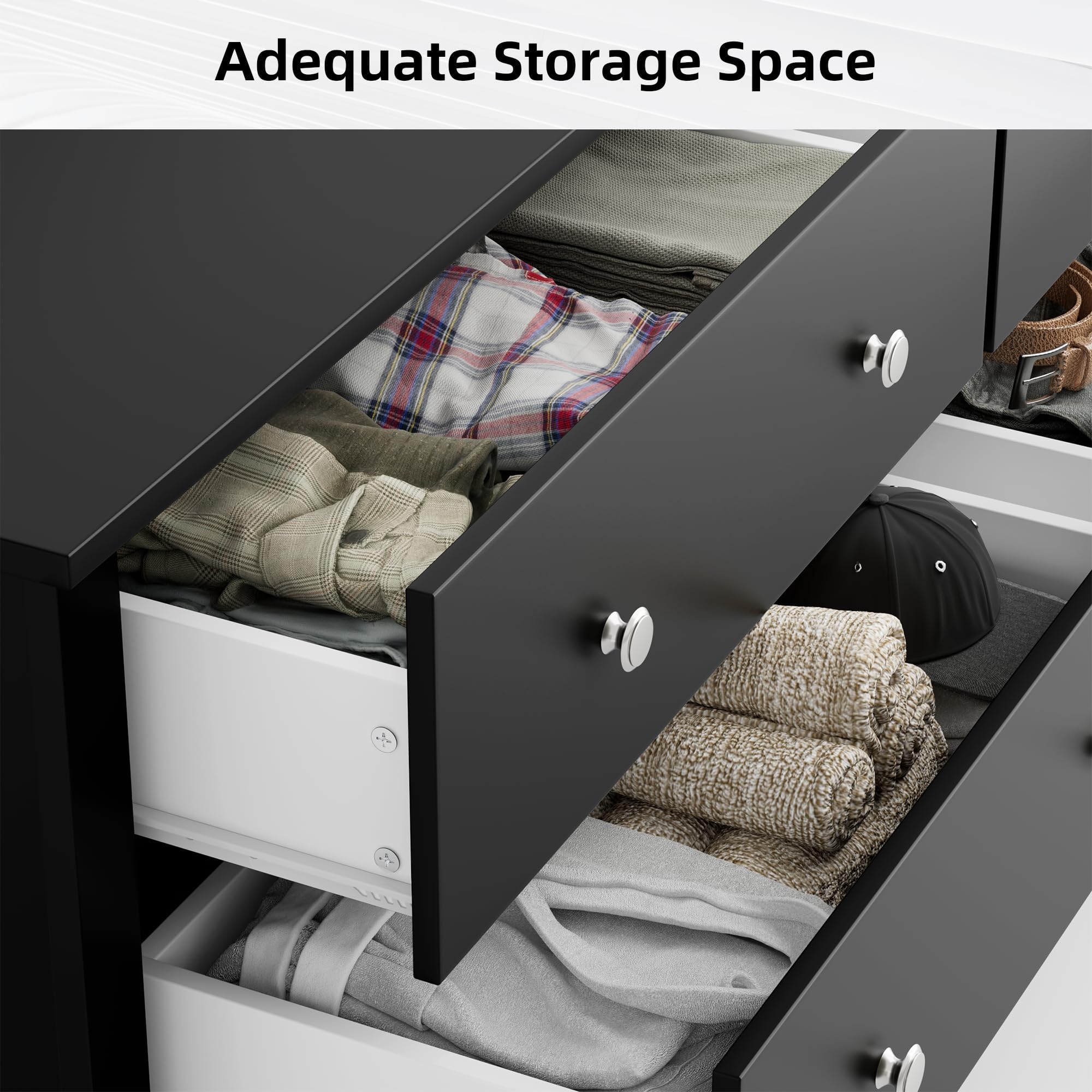 Flamaker 6-Drawer Wooden Dresser for Bedroom - Modern Wide Storage Chest with Anti-Tip Safety, Black - Perfect for Bedroom Organization, Living Room Storage & Entryway Furniture
