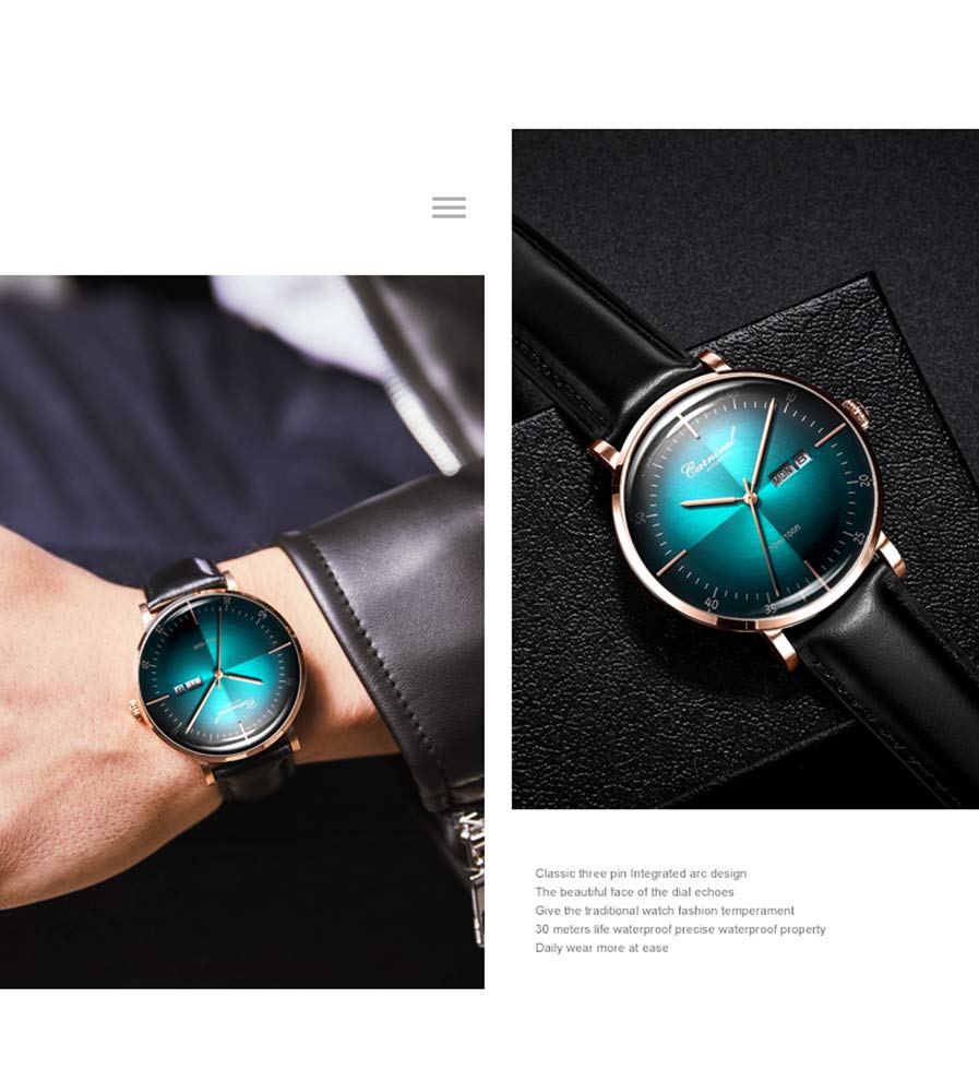 Luxury Men's Automatic Watch - Sapphire Crystal, Rose Gold Case, Black Leather Strap - Perfect for Business, Formal Events & Everyday Wear