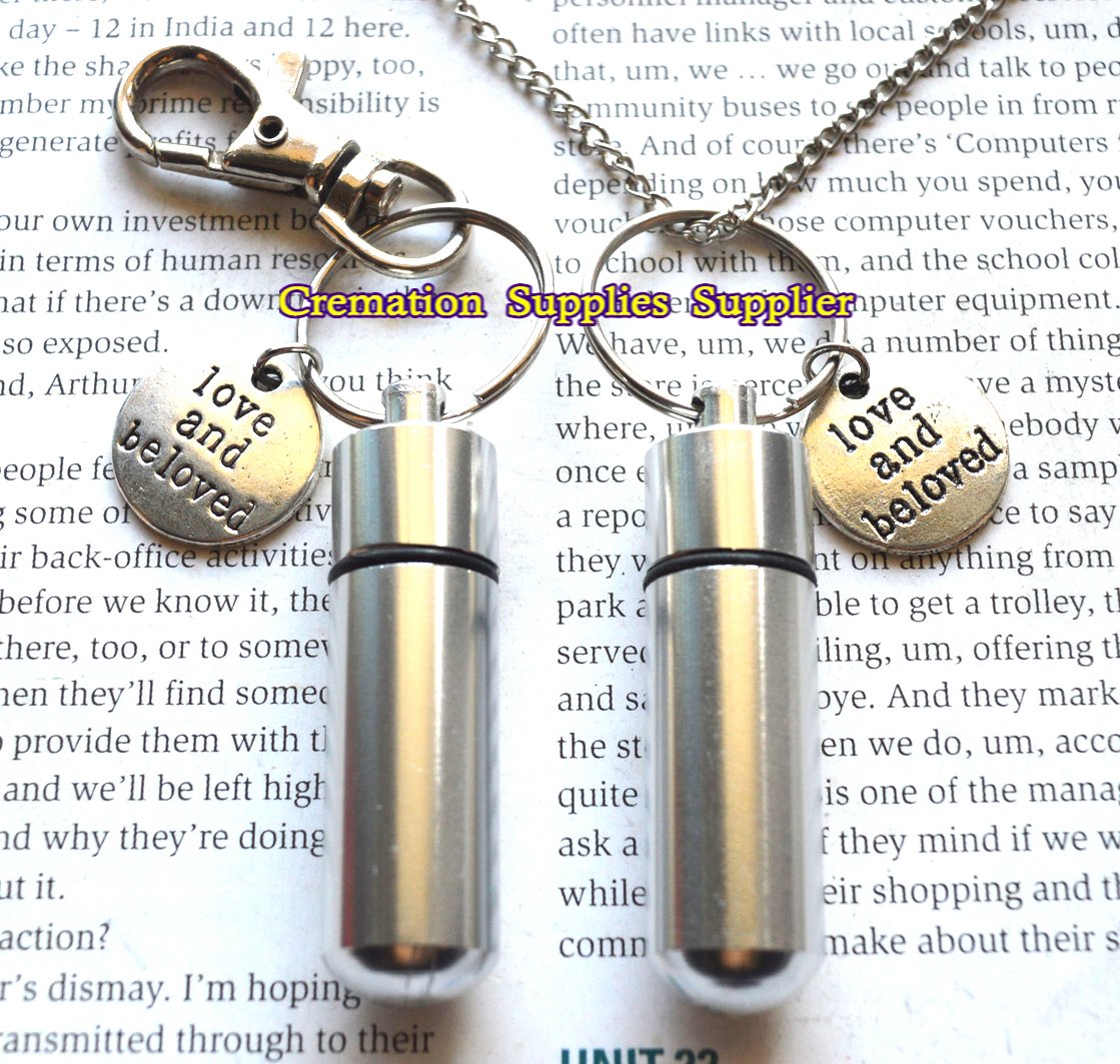 Love & Beloved Cremation Ash Necklace & Keychain - Silver Vial Pendant for Ashes & Perfume - Memorial Jewelry for Loved Ones - Perfect for Keeping Memories Close During Travel & Special Occasions