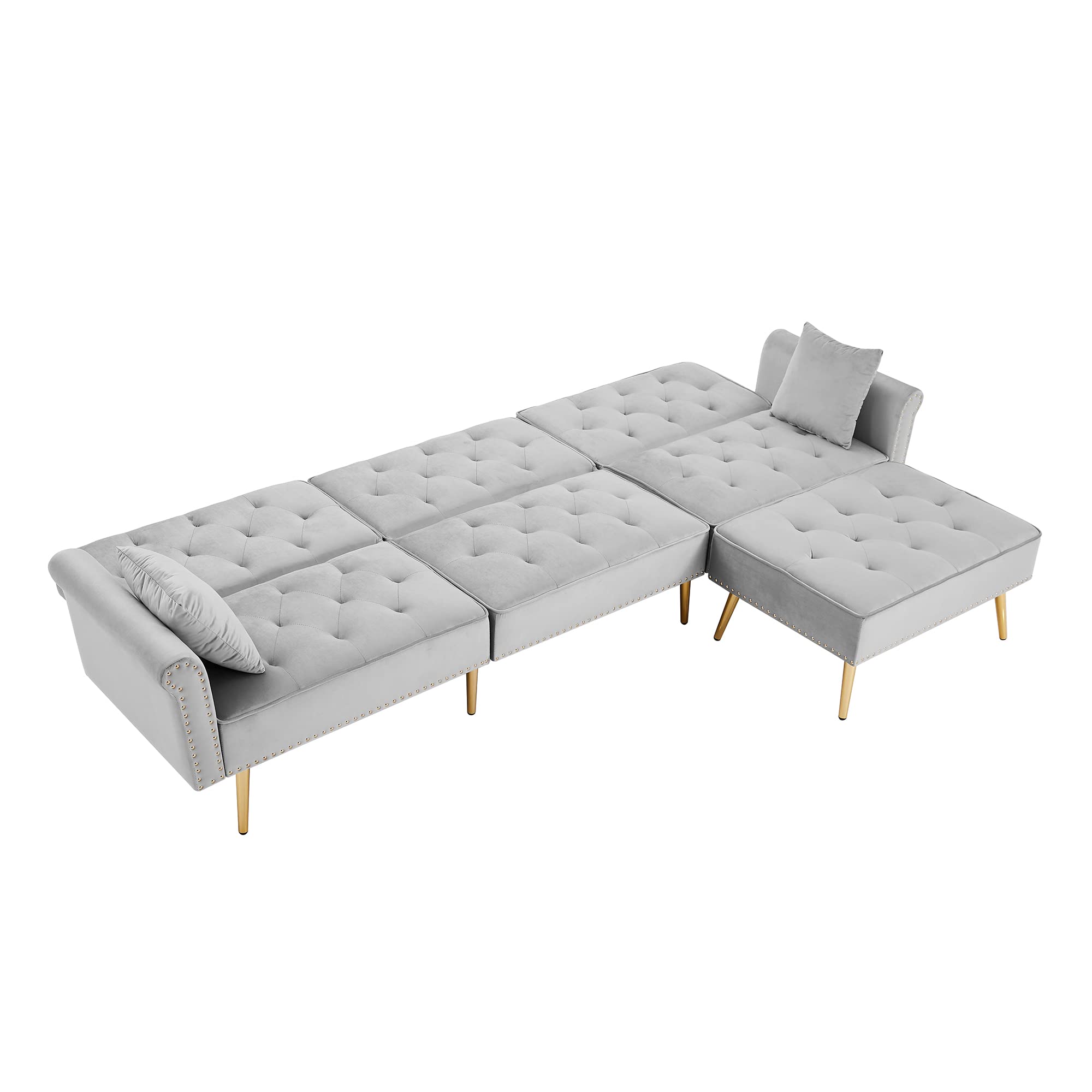L-Shaped Corner Tufted Velvet Sectional Sofa Bed with Reversible Chaise & Ottoman - Convertible Sleeper Couch for Living Room, Apartment, Home Office - Modern Comfortable Furniture for Relaxing, Entertaining & Small Space Living