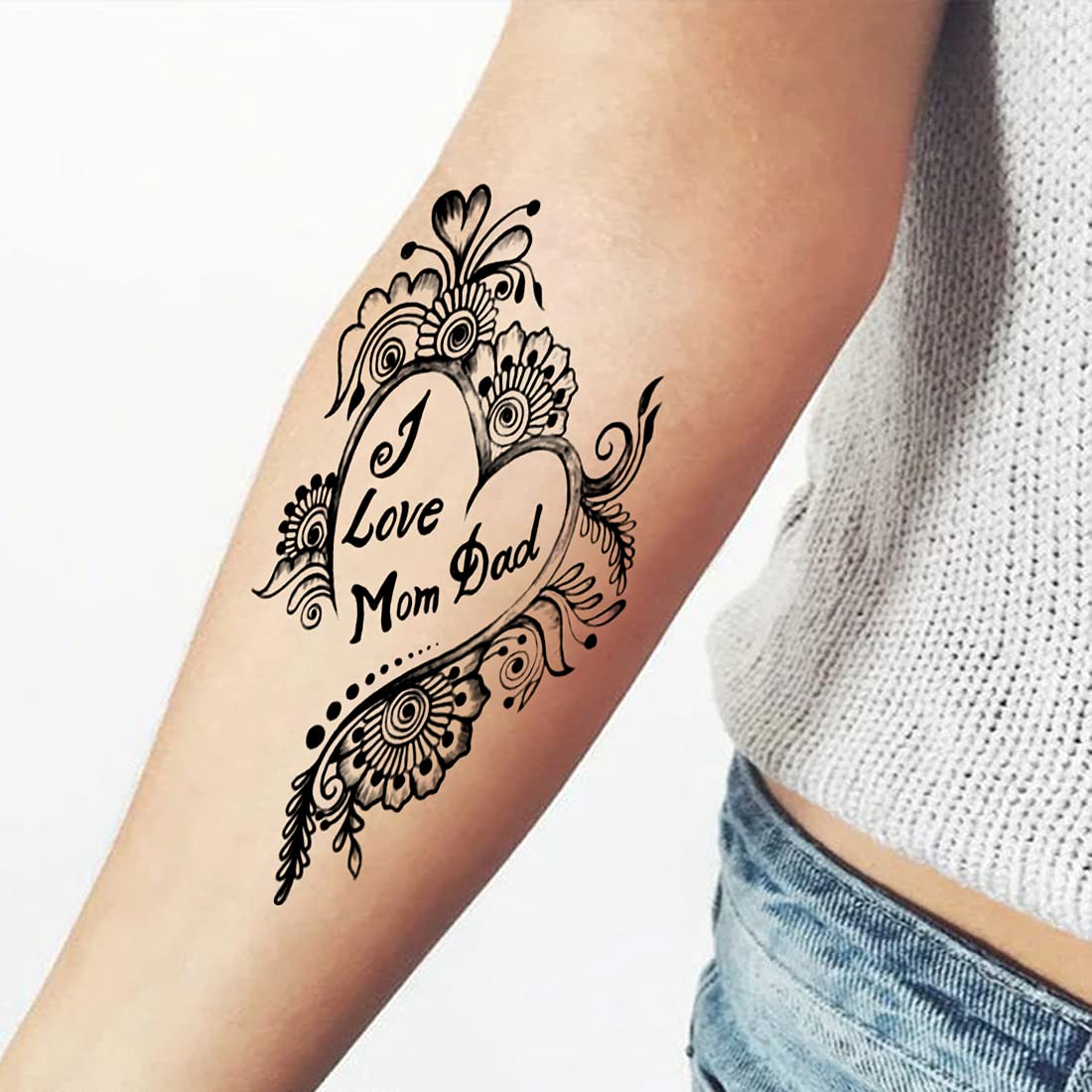 Waterproof Temporary Tattoos for Men & Women - I Love Mom Dad Tattoo Stickers - Perfect for Parties, Weddings & Family Events