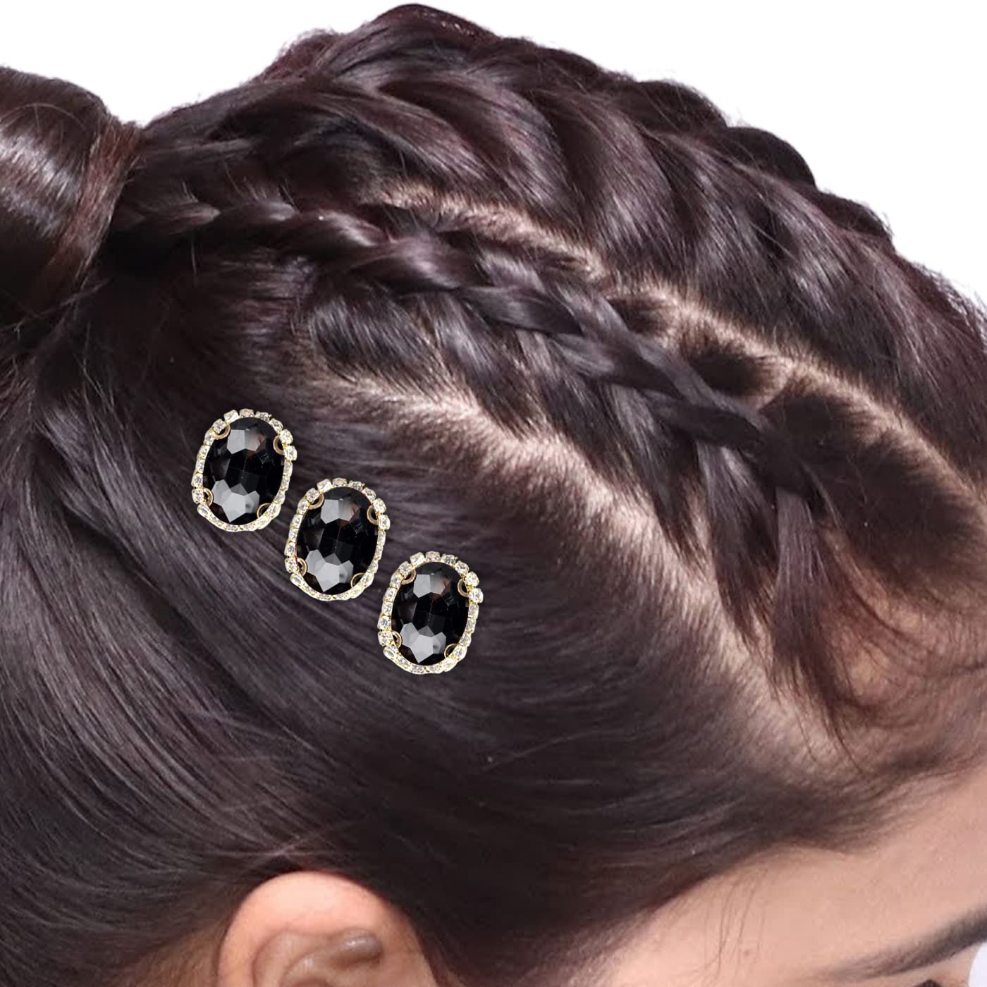 Majik Rhinestone Hair Clips - Sparkling Hair Accessories for Women & Girls - Black (M5) - Perfect for Parties, Weddings & Special Occasions