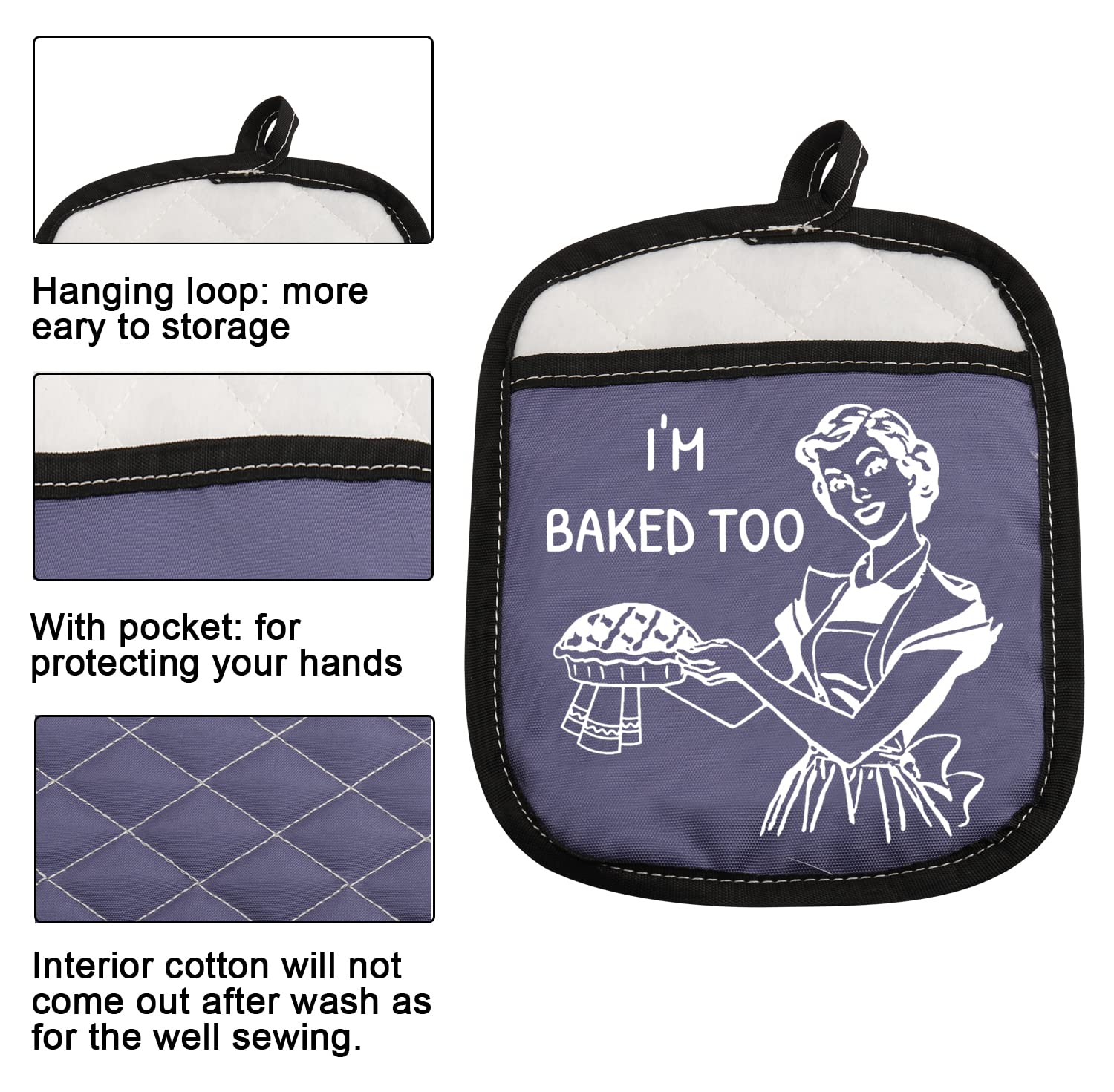 Funny Heat Resistant Oven Mitt with Pocket - 'I'm Baked Too' Novelty Baking Gift for Mom, Sister & Friends - Perfect for Kitchen, Baking & BBQ Parties