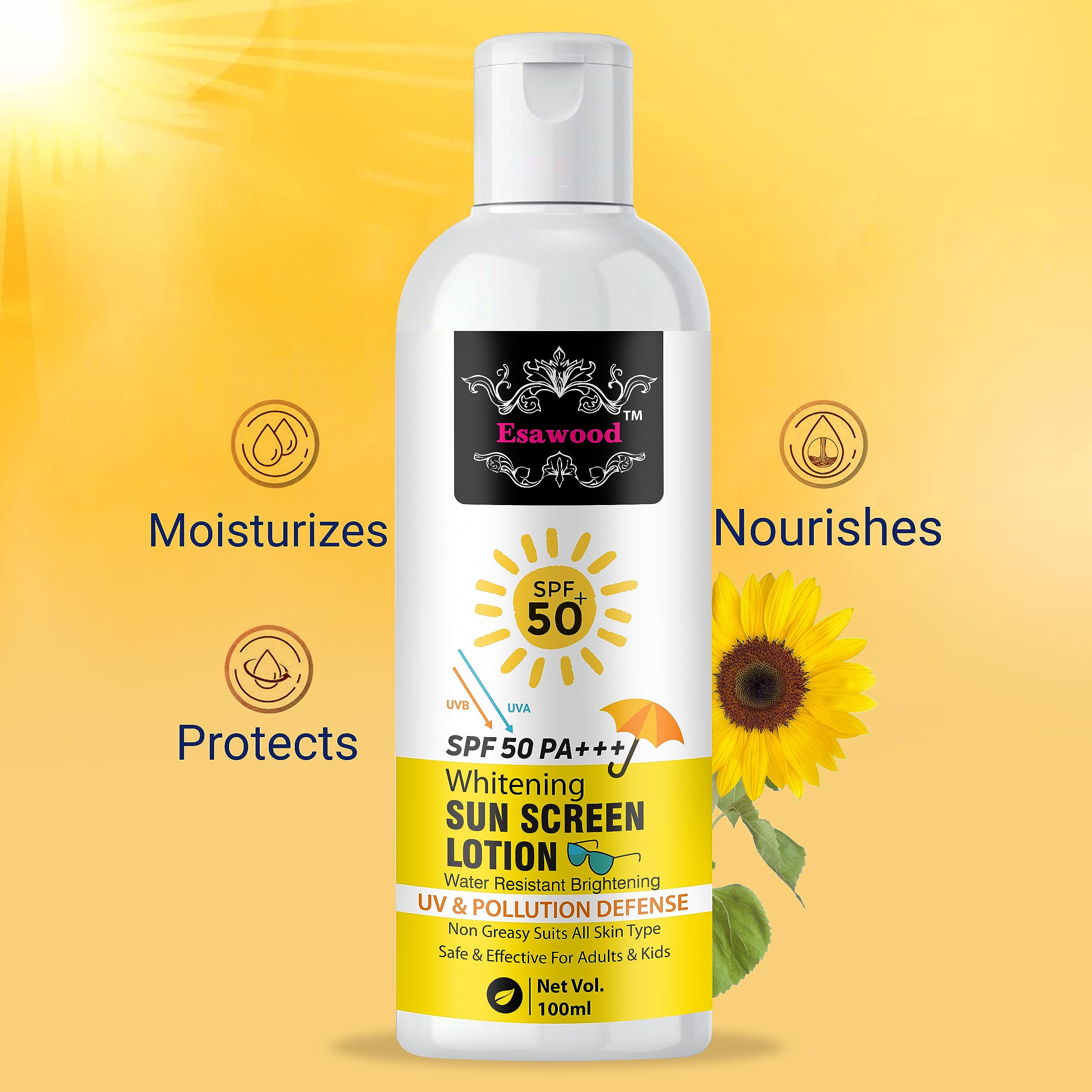 SPF 50+ Sunscreen Lotion for Face & Body - Broad Spectrum UVA/UVB Protection, Water Resistant, Non-Greasy Formula - Perfect for Beach, Swimming & Outdoor Activities