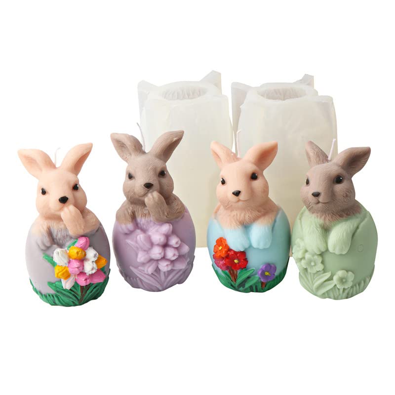 Easter Bunny Eggshell 3D Silicone Candle Molds - Rabbit Shaped Aromatherapy Candle Making Kit, DIY Baking Soap Wax Fondant Mold for Cake Mousse Ice Cream - Perfect for Easter Decorations, Home Fragrance & DIY Crafts