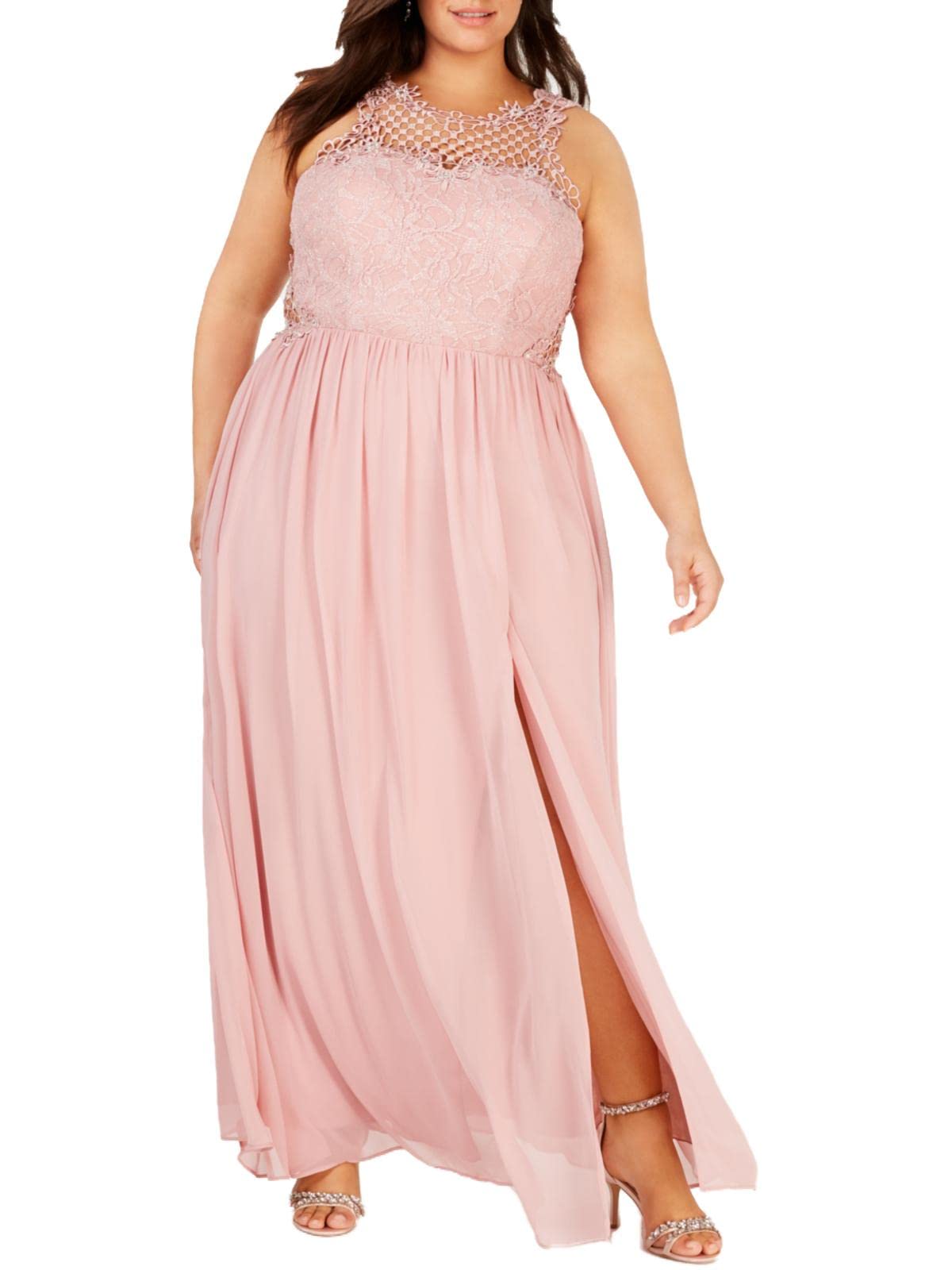 Plus Size Embellished Crochet Evening Dress for Women - Pink Formal Gown Size 18W | Perfect for Weddings, Galas & Special Occasions