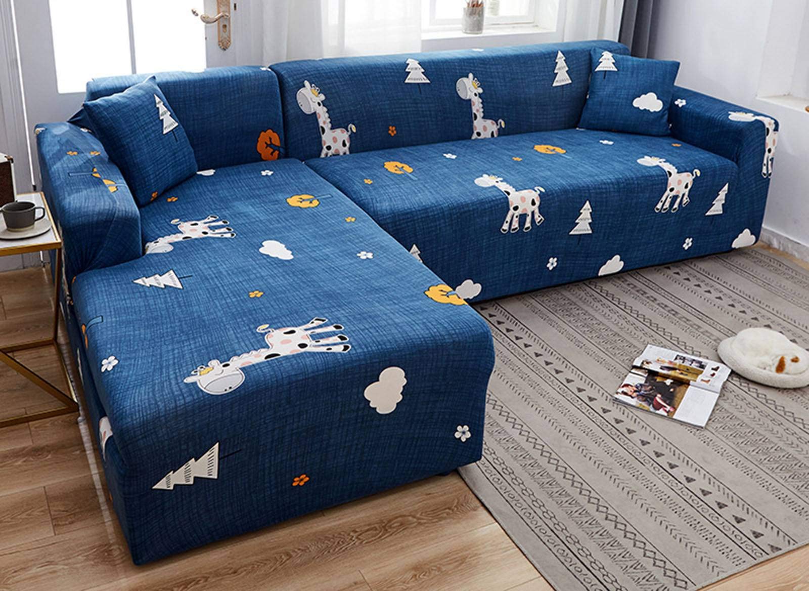 L-Shaped Sofa Covers 2-Piece Set with Pillowcases - Soft Stretchable Polyester Fabric for Sectional Couches - Fits L-Type 2+2 Seater Sofas - Perfect for Living Room, Family Room & Home Theater Comfort