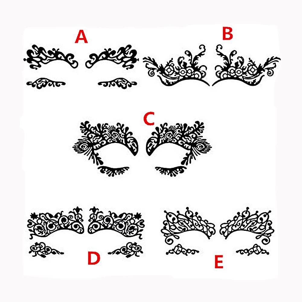 5 Pairs Black Fabric Lace Temporary Eye Tattoo Stickers - Waterproof Eyeliner & Eyeshadow Stickers for Halloween, Masquerade, Cosplay & Party Makeup | Perfect for Costume Parties, Photoshoots & Special Events