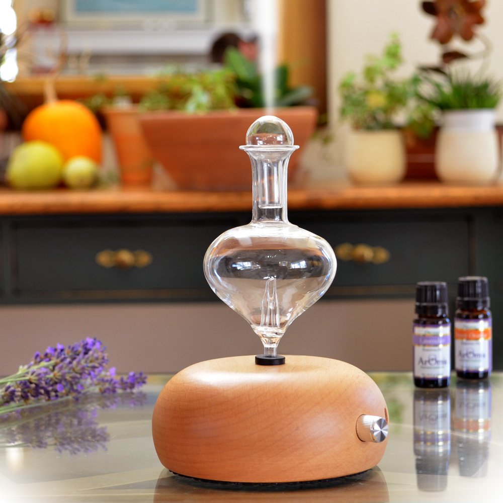 Premium Wood & Glass Essential Oil Diffuser - Orbis Lux Eros Waterless Nebulizer for Aromatherapy - Professional Grade No Heat No Plastic Diffuser - Perfect for Home, Office, Spa & Yoga Studio Relaxation