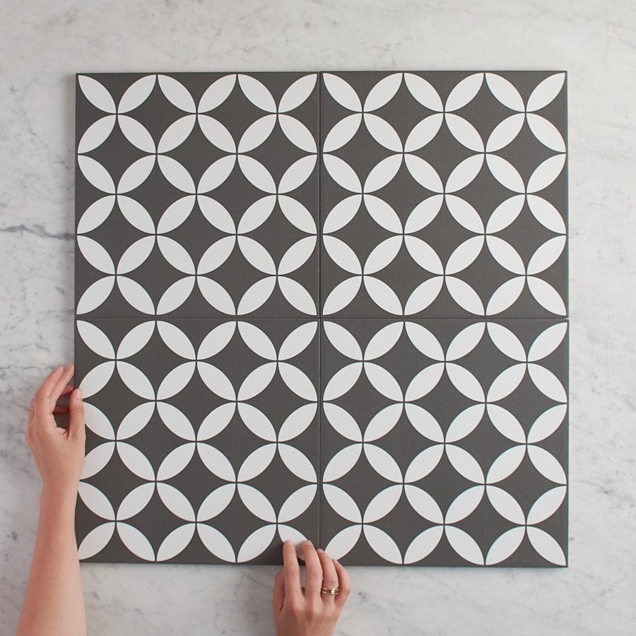 Avoca Black Encaustic Look Tile - Premium Ceramic Floor & Wall Tiles for Kitchen, Bathroom, and Living Room Decoration