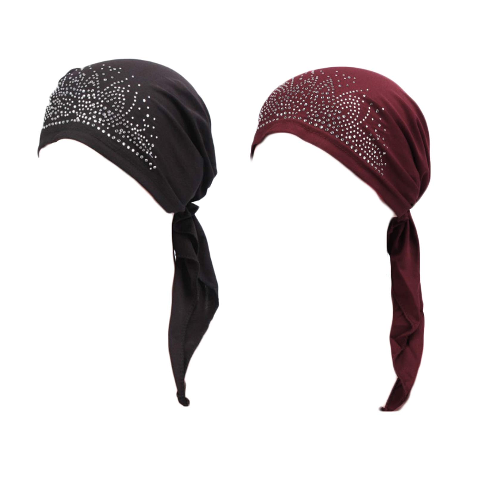 ZARSIO 2 Pack Pre-Tied Head Scarves with Rhinestones - Soft Stretchy Head Wrap & Bandana for Women - Perfect for Cancer Patients, Chemo, Muslim Hijab, Hair Loss & Fashion Accessories (Great for Daily Wear, Hospital Visits & Special Occasions)