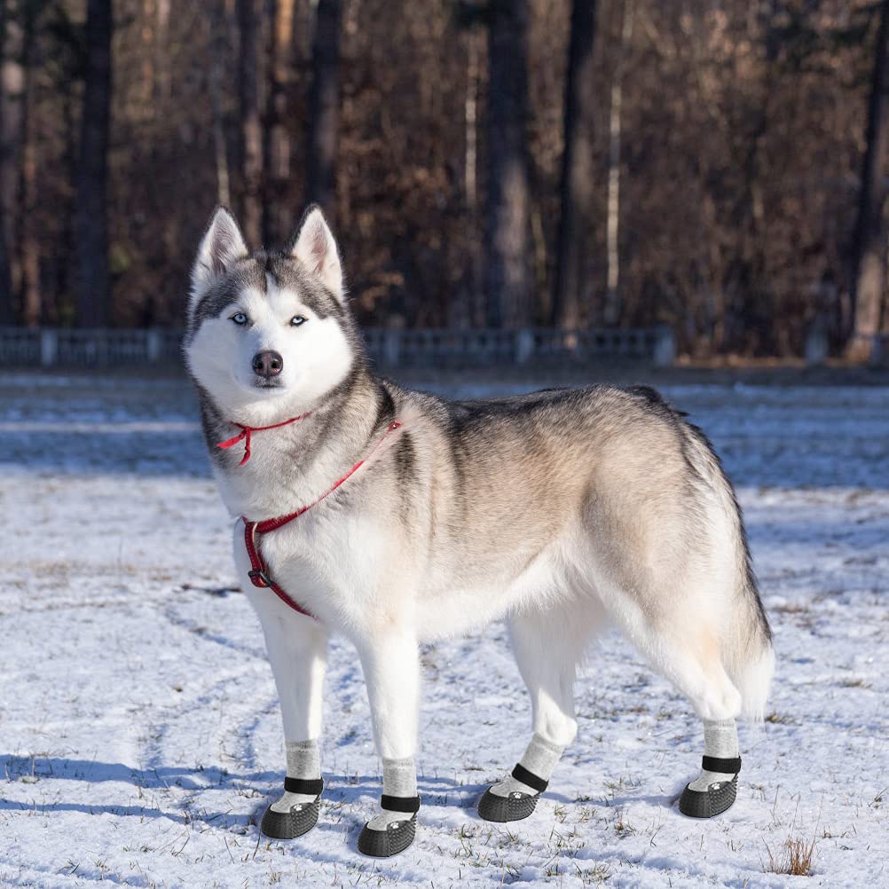 2 Pairs Non-Slip Dog Socks with Rubber Sole - Waterproof Pet Booties for Small & Medium Dogs - Protective Dog Shoes for Outdoor Walking, Running, Hiking & Winter Use