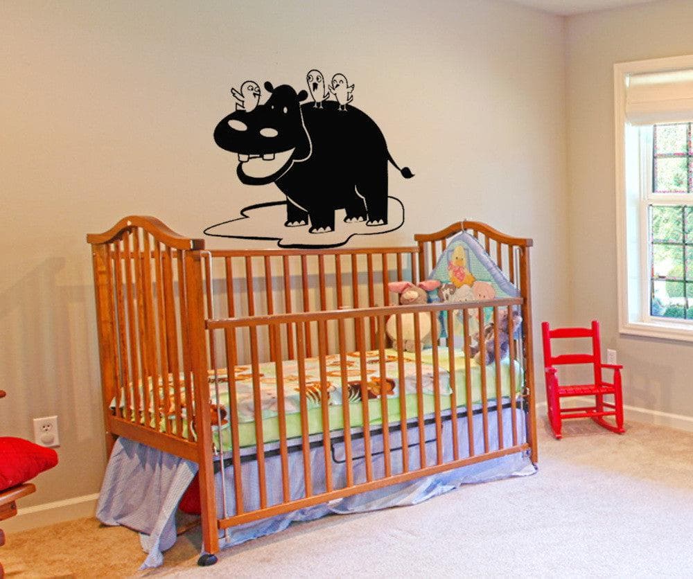Vinyl Wall Decal Sticker - Cute Hippo with Birds Design - Removable Home Decor for Nursery, Kids Room & Living Room - Perfect for DIY Wall Art & Interior Design