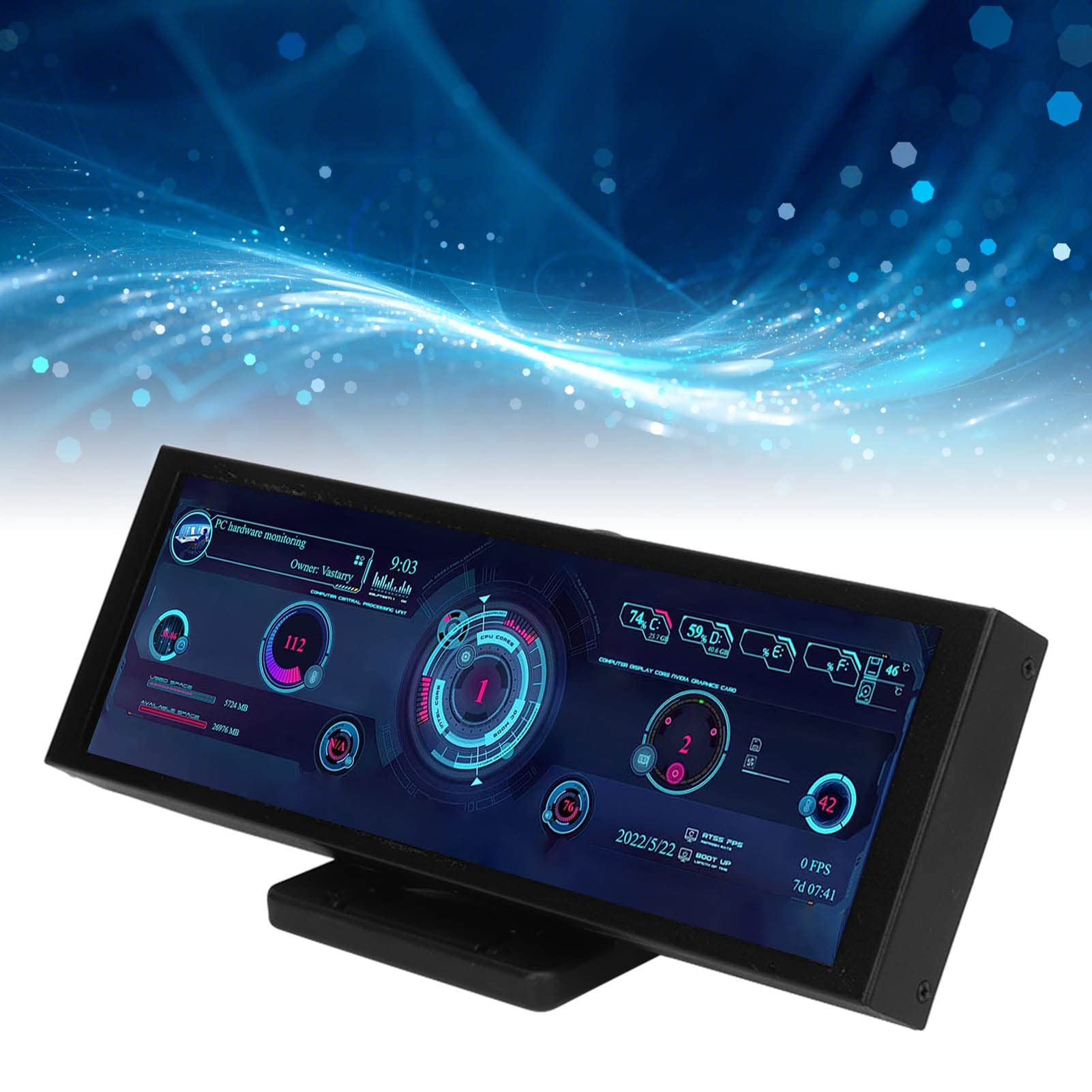 7.9 Inch IPS PC CPU Data Monitor with Auto Shutoff, USB Powered, Customizable Theme Editor - Ideal for GPU Monitoring, Gaming Rigs & PC Builds - Perfect for Home Office, Gaming Setup & DIY PC Enthusiasts