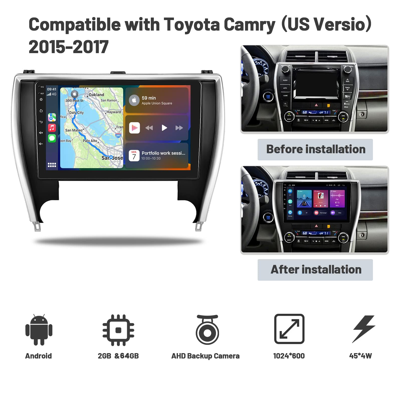 2015-2017 Toyota Camry Car Stereo with Wireless CarPlay & Android Auto - 10.1