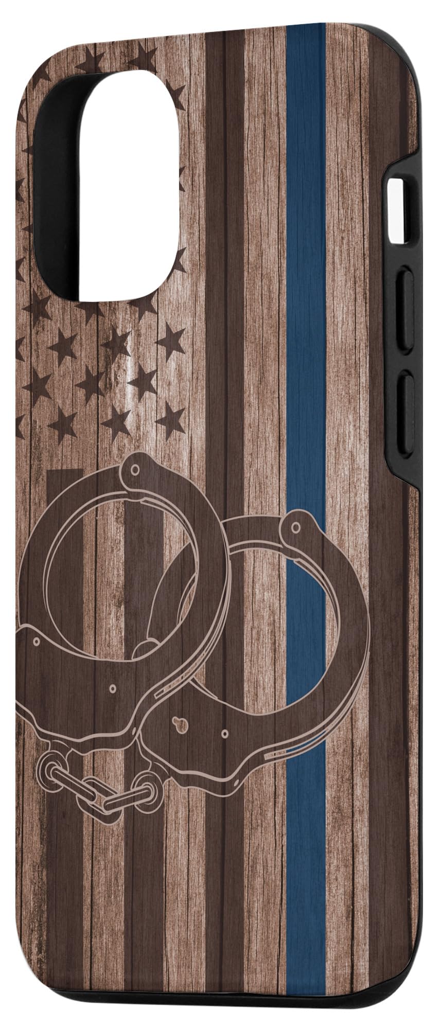 iPhone 12/12 Pro Thin Blue Line Wood Case - American Flag Police Officer Design with Handcuffs - Perfect for Law Enforcement, First Responders & Patriotic Supporters