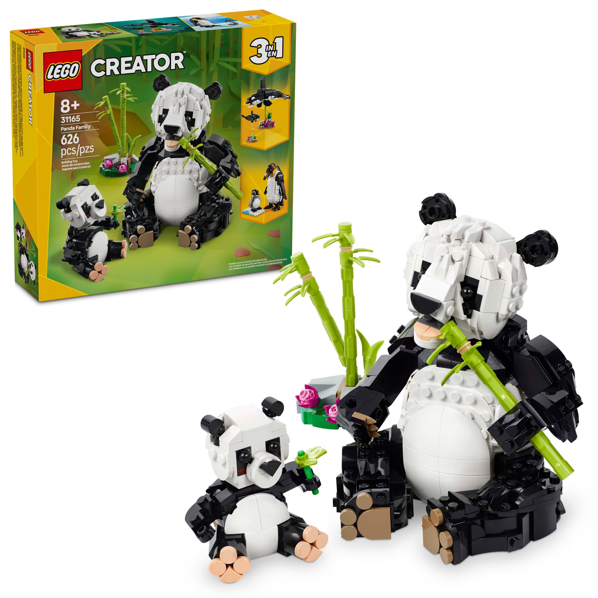 LEGO Creator 3-in-1 Wild Animals Panda Family Building Set (31165) - Build Panda, Penguin or Orca Animal Figures - Creative STEM Toy for Kids Ages 8+ - Perfect Birthday Gift for Boys & Girls - Fun for Imaginative Play & Animal Lovers