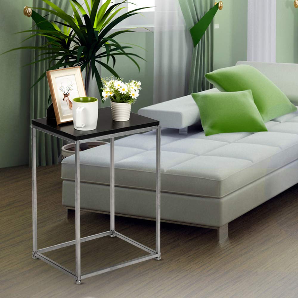 Black MDF Countertop with Grey Wrought Iron Base - Single Layer Snack Table for Kitchen, Bar, or Living Room | Modern Artisanal Side Table for Small Spaces