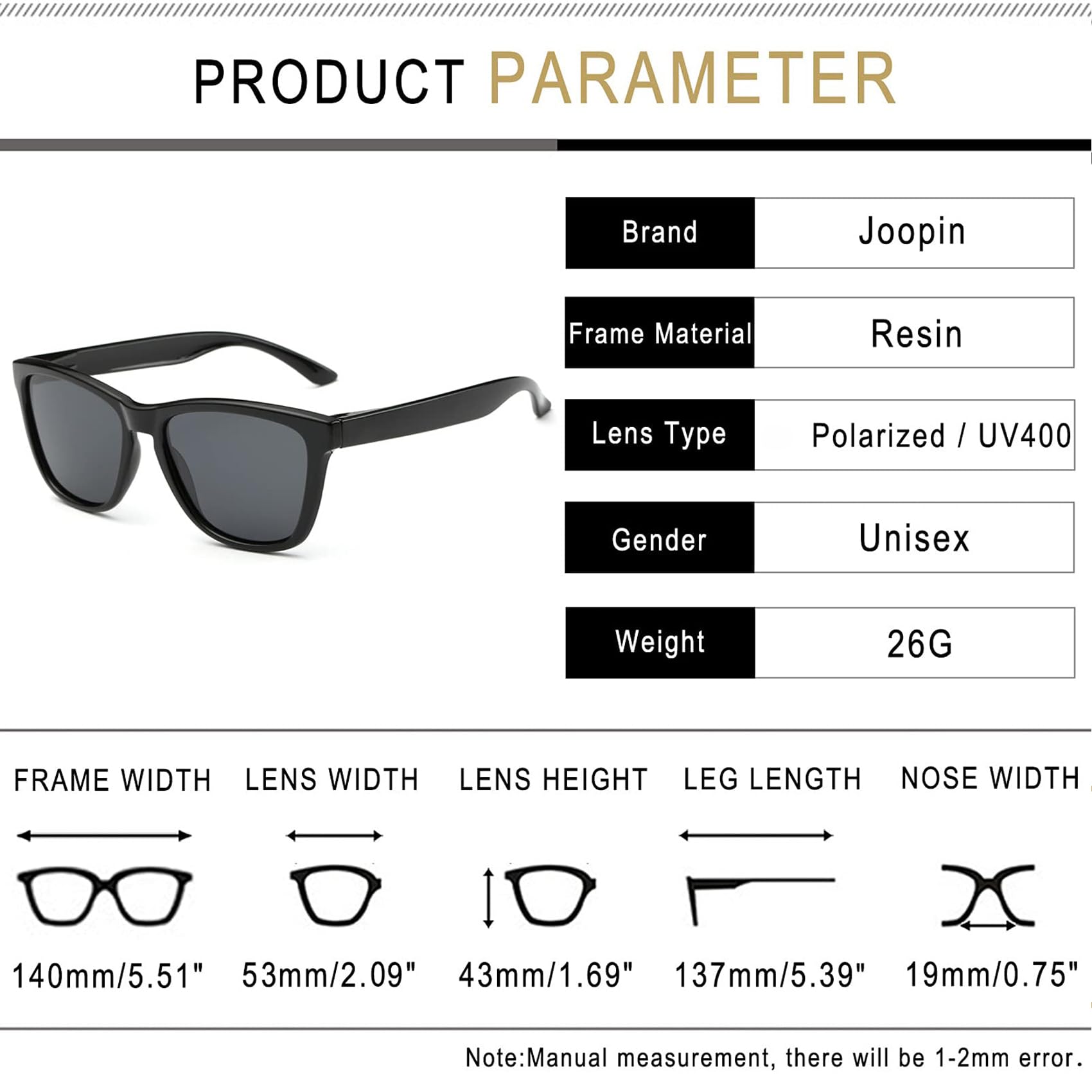 Joopin Square Polarized Sunglasses for Men & Women - 100% UV Protection, Trendy Designer Shades for Outdoor Activities, Driving, and Beach Vacations