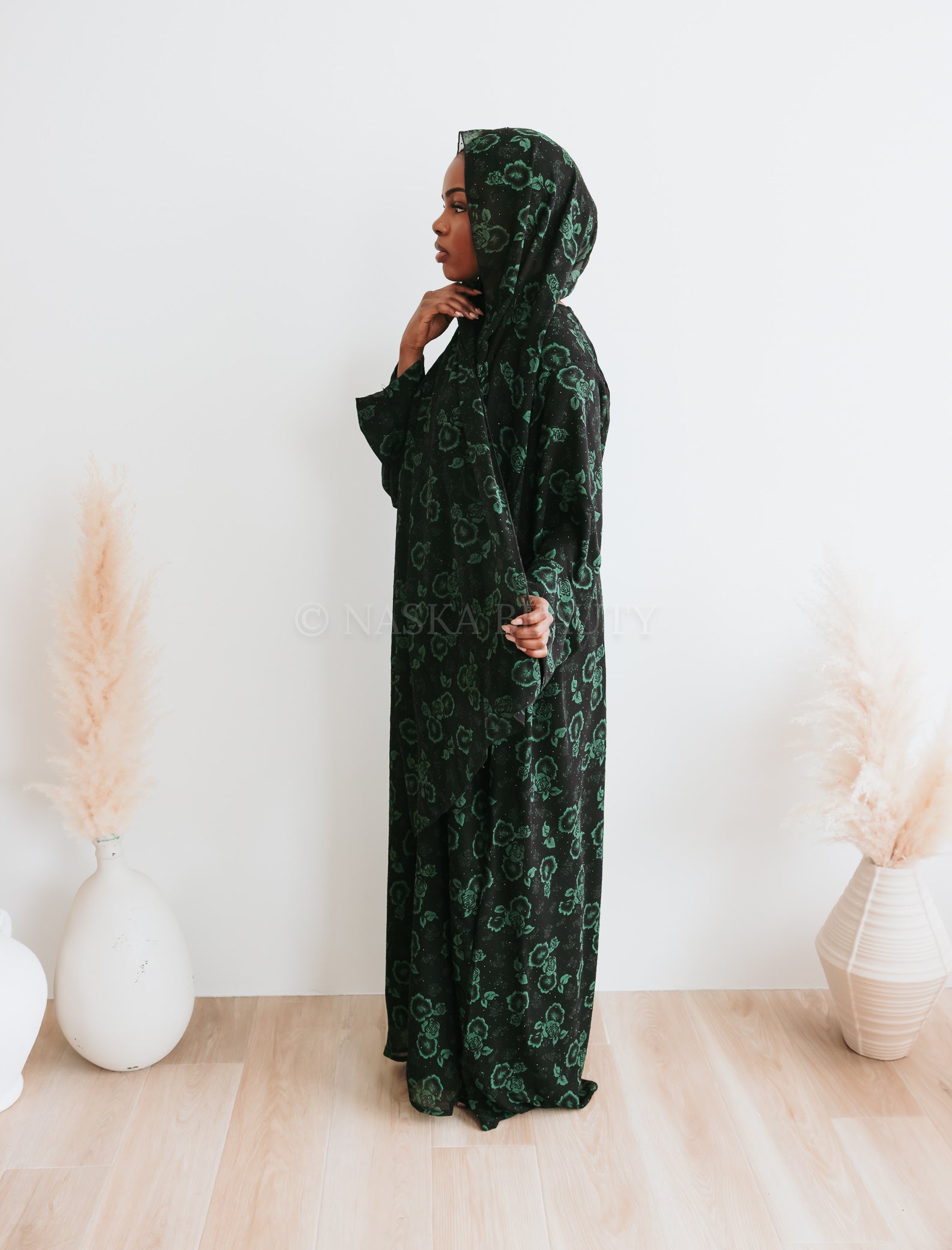 Sabrin Closed Floral Abaya - Elegant Islamic Dress for Women | Perfect for Prayer, Mosque, and Special Occasions
