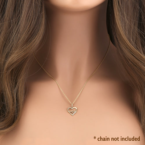 14K Solid Gold Heartbeat Pendant with CZ Stone - Elegant Necklace for Women, Perfect Gift for Valentine's Day, Anniversary or Birthday