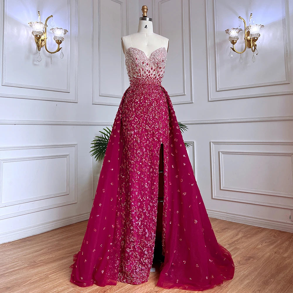 Serene Hill Blue Mermaid Evening Gown with High Split & Beaded Sweetheart Neckline - Formal Women's Party Dress LA71796 for Prom, Wedding & Special Occasions