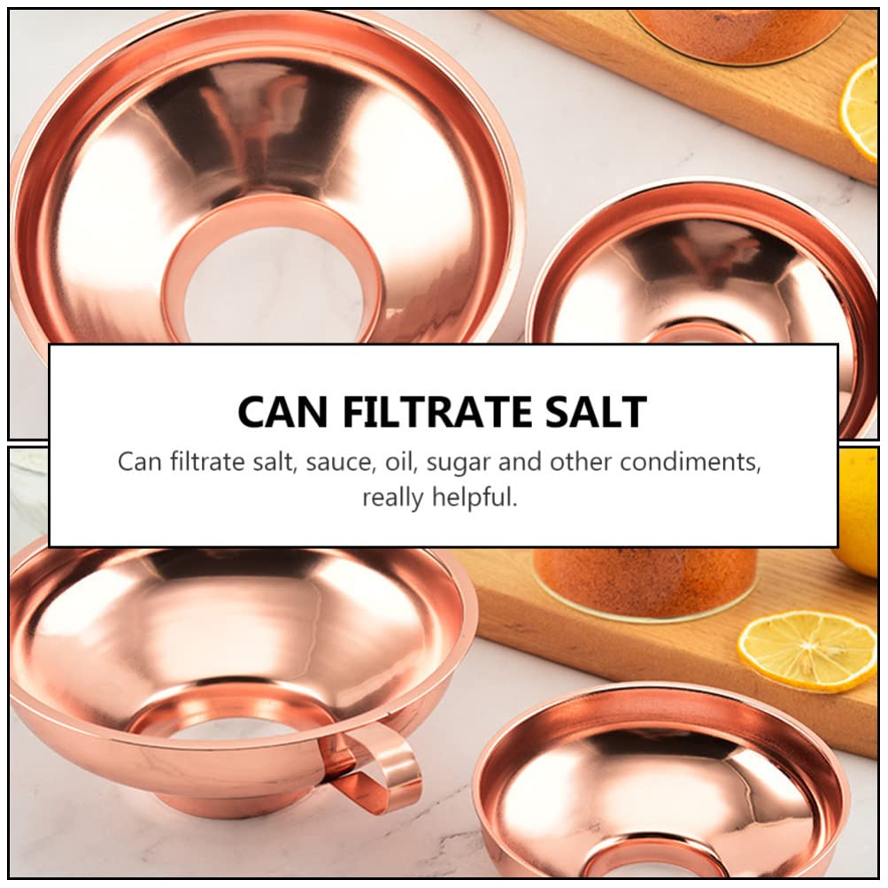 Beaupretty Stainless Steel Wide Mouth Kitchen Funnel - Rose Gold Liquid & Dry Ingredient Transfer Funnel with Strainer for Cooking, Baking, Canning & DIY Projects