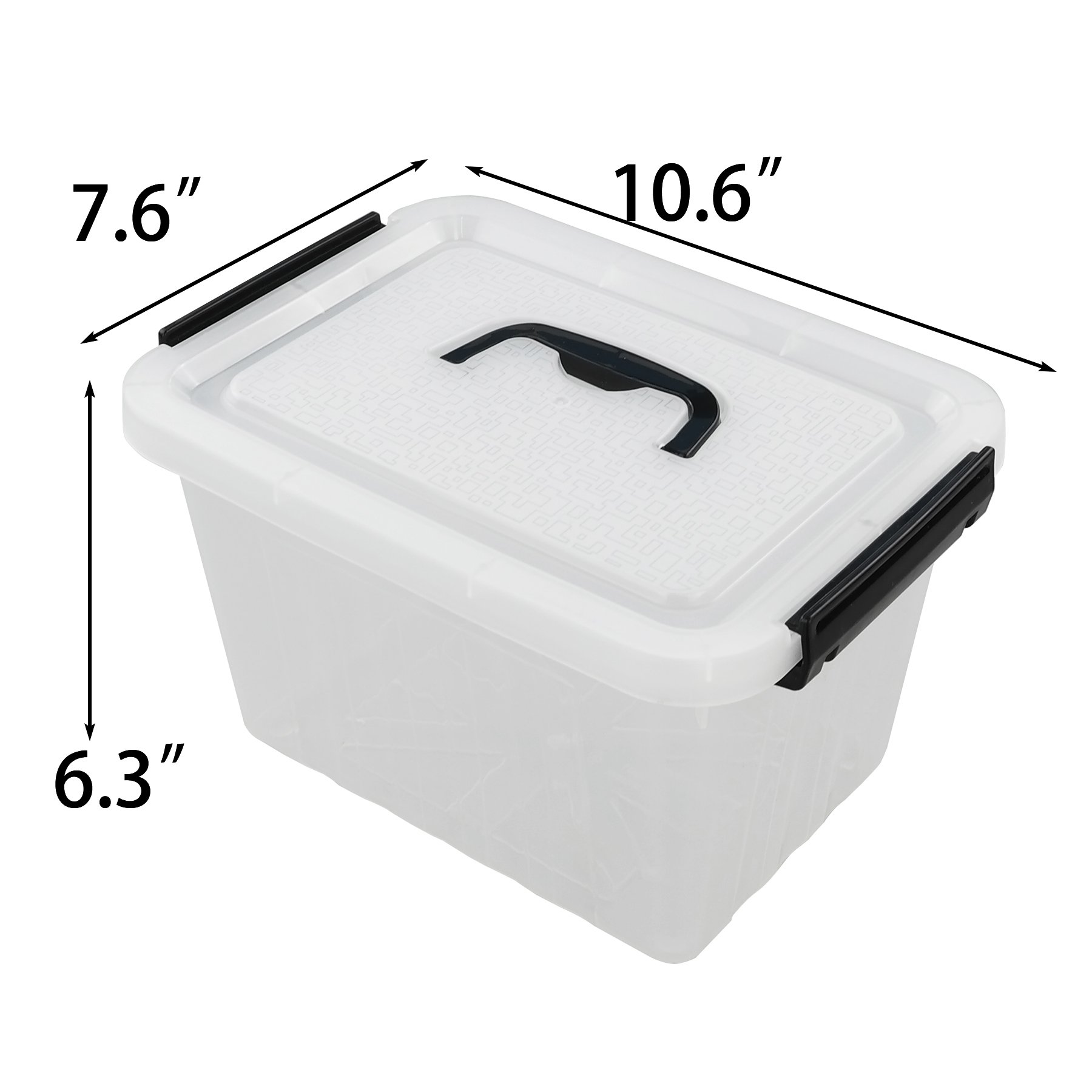 Kekow 6 Liter Clear Plastic Storage Box with Black Handles - 4 Pack Set for Home Organization, Kitchen Pantry, Office Supplies & Toy Storage