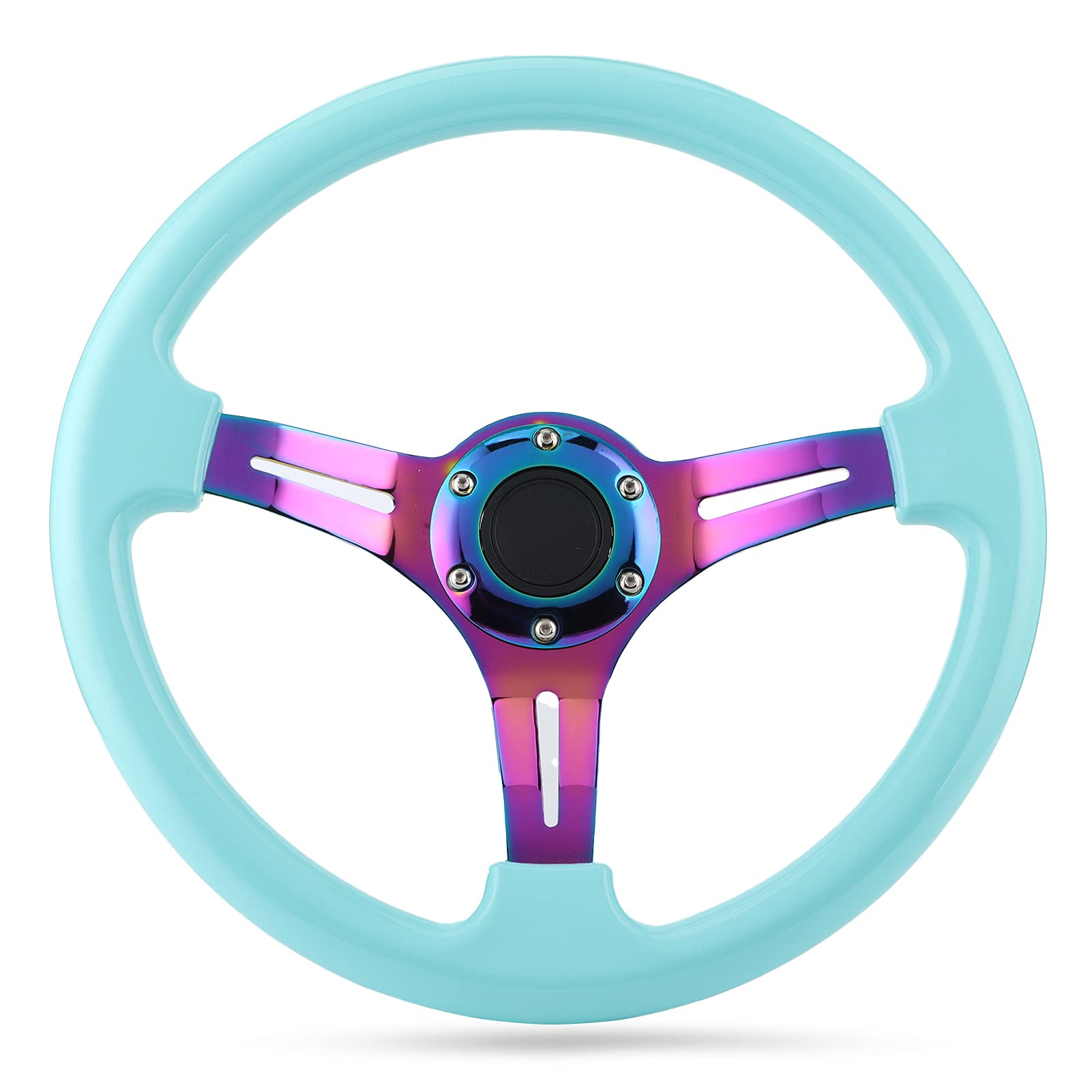 Qiilu 14 Inch Universal Racing Steering Wheel - 350mm Drift Wheel with 6 Bolt Pattern & Horn Button for Cars (Light Blue) | Perfect for Street Racing, Drifting & Car Upgrades