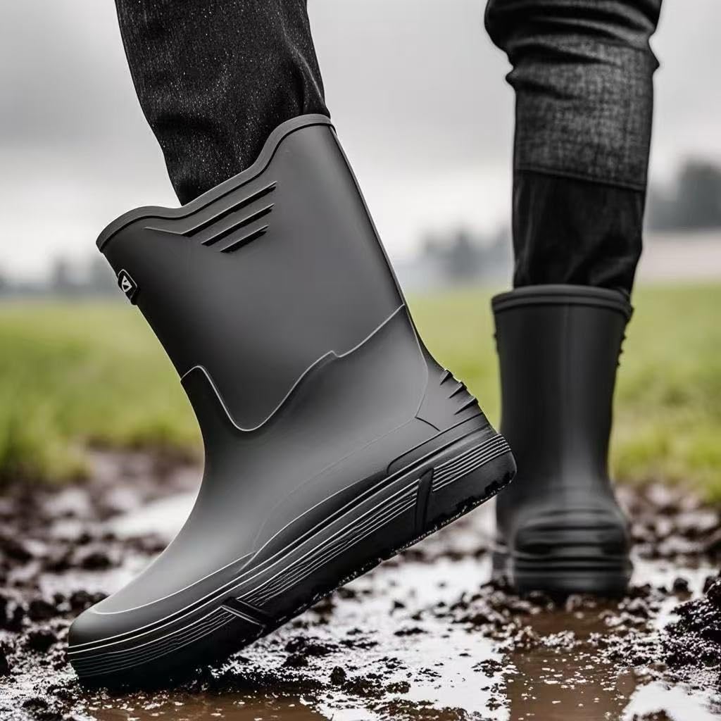 Waterproof PVC Rain Boots for Women & Men - Lightweight Comfortable Rubber Work Boots for Fishing, Farming, Gardening | Slip-Resistant Durable Mud Boots for Outdoor Activities