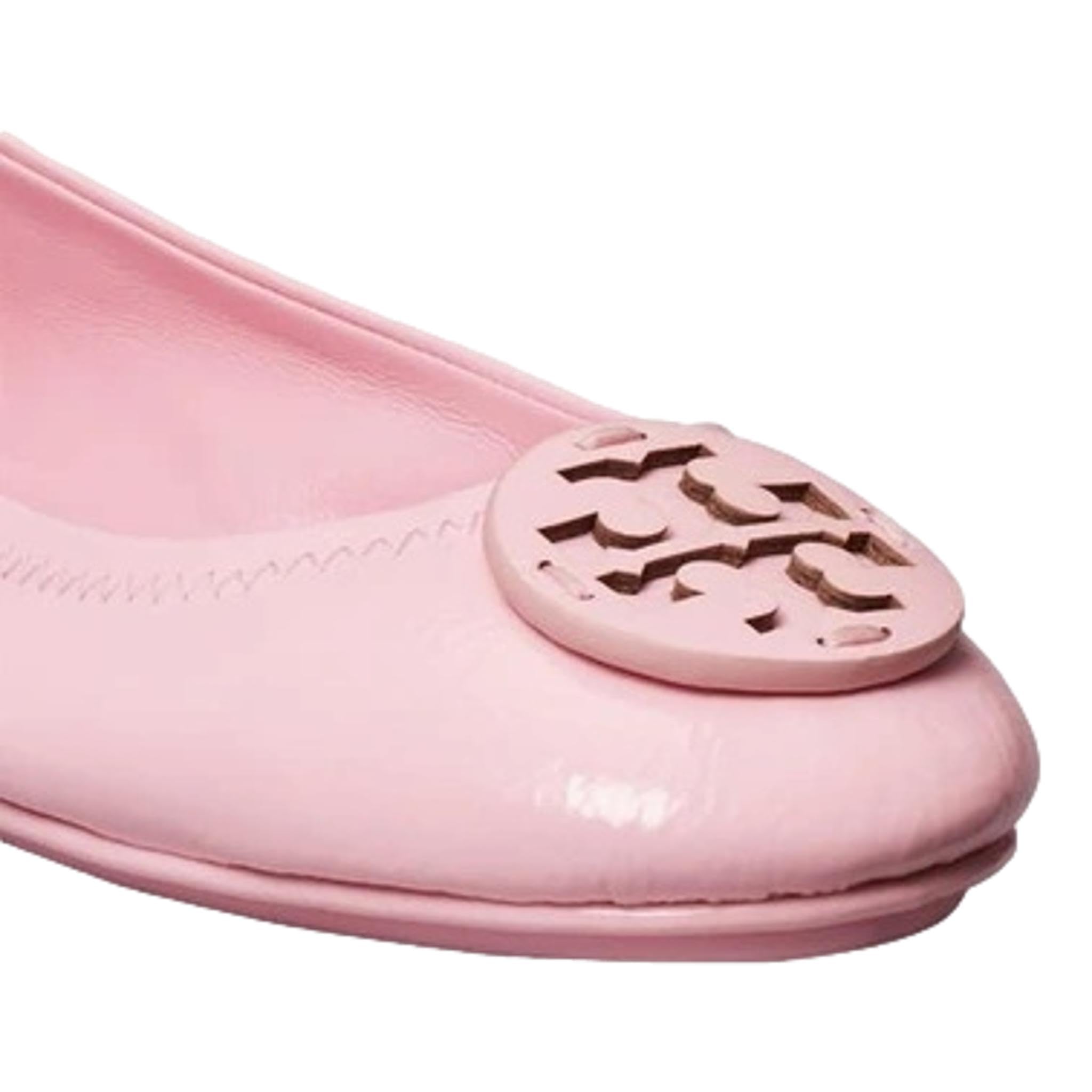 Tory Burch Minnie Travel Ballet Flats - Soft Patent Leather in Petunia Pink | Women's Size 8.5 (US) | Comfortable Logo Flat Shoes for Work, Travel & Everyday Wear