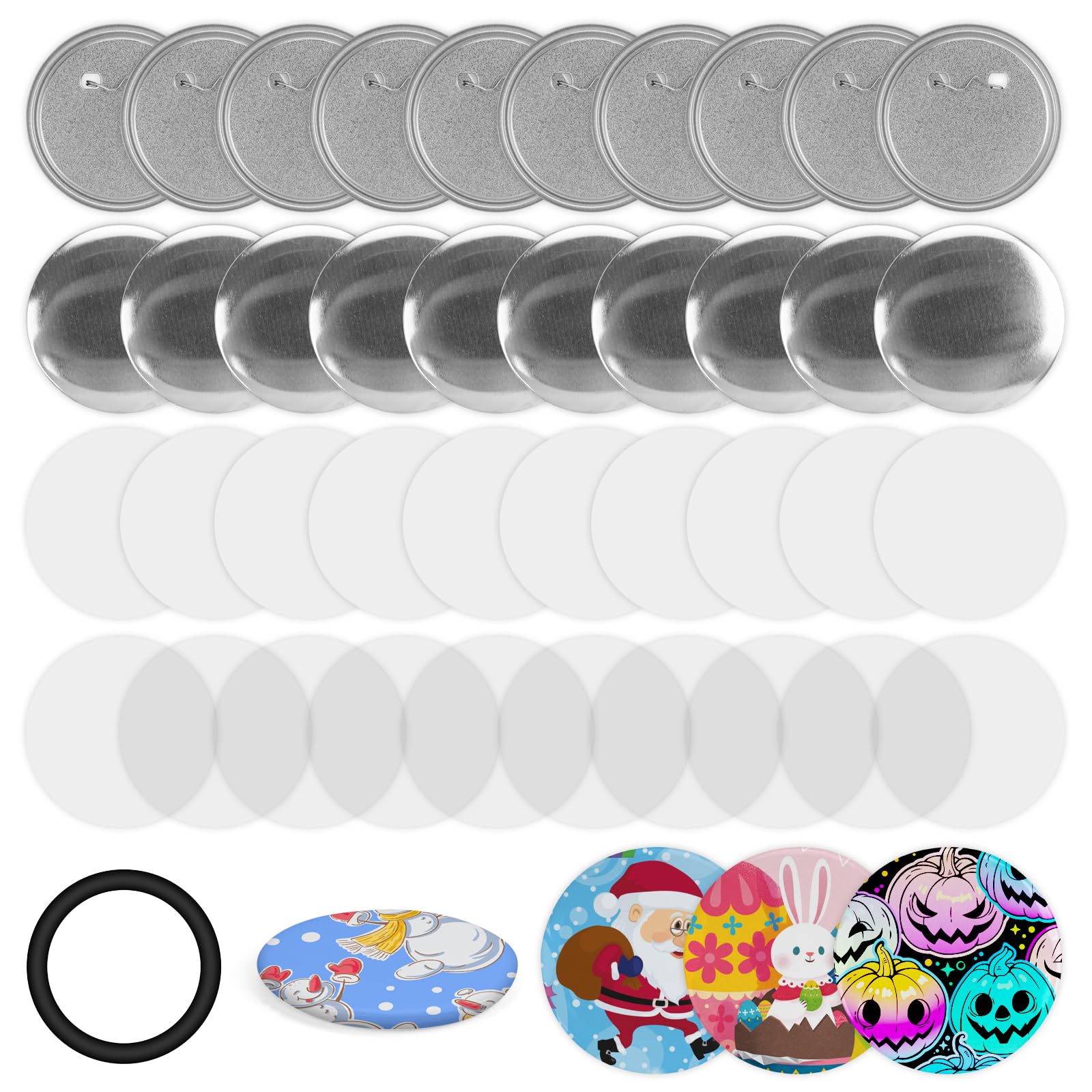 100-Piece 32mm 1.25 Inch Blank Button Making Kit - Round Badge Pins with Metal Shells, Back Covers, Clear Films, Gaskets & Paper - DIY Custom Buttons for Events, Crafts, Promotions & Fundraisers