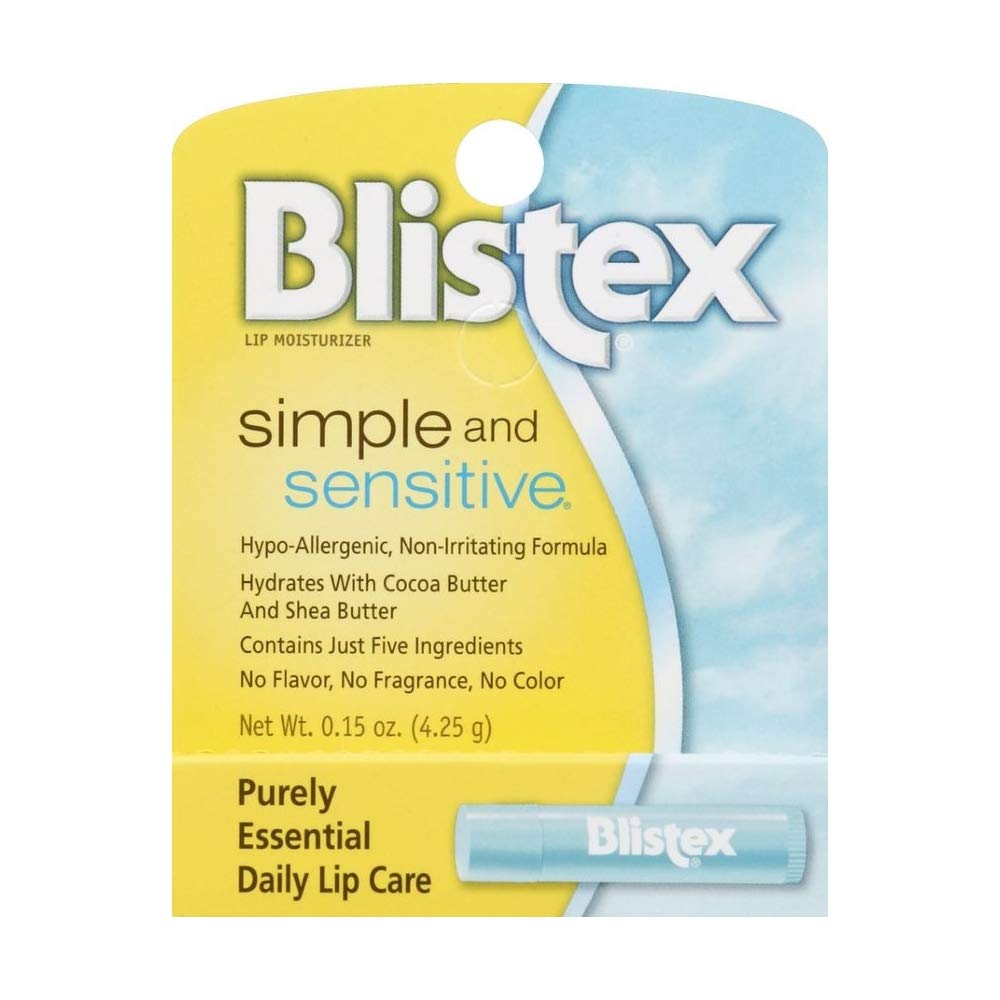Blistex Simple and Sensitive Lip Moisturizer 0.15 OZ (Pack of 4) - Hydrating Lip Balm for Dry, Chapped Lips - Perfect for Winter, Travel & Daily Use