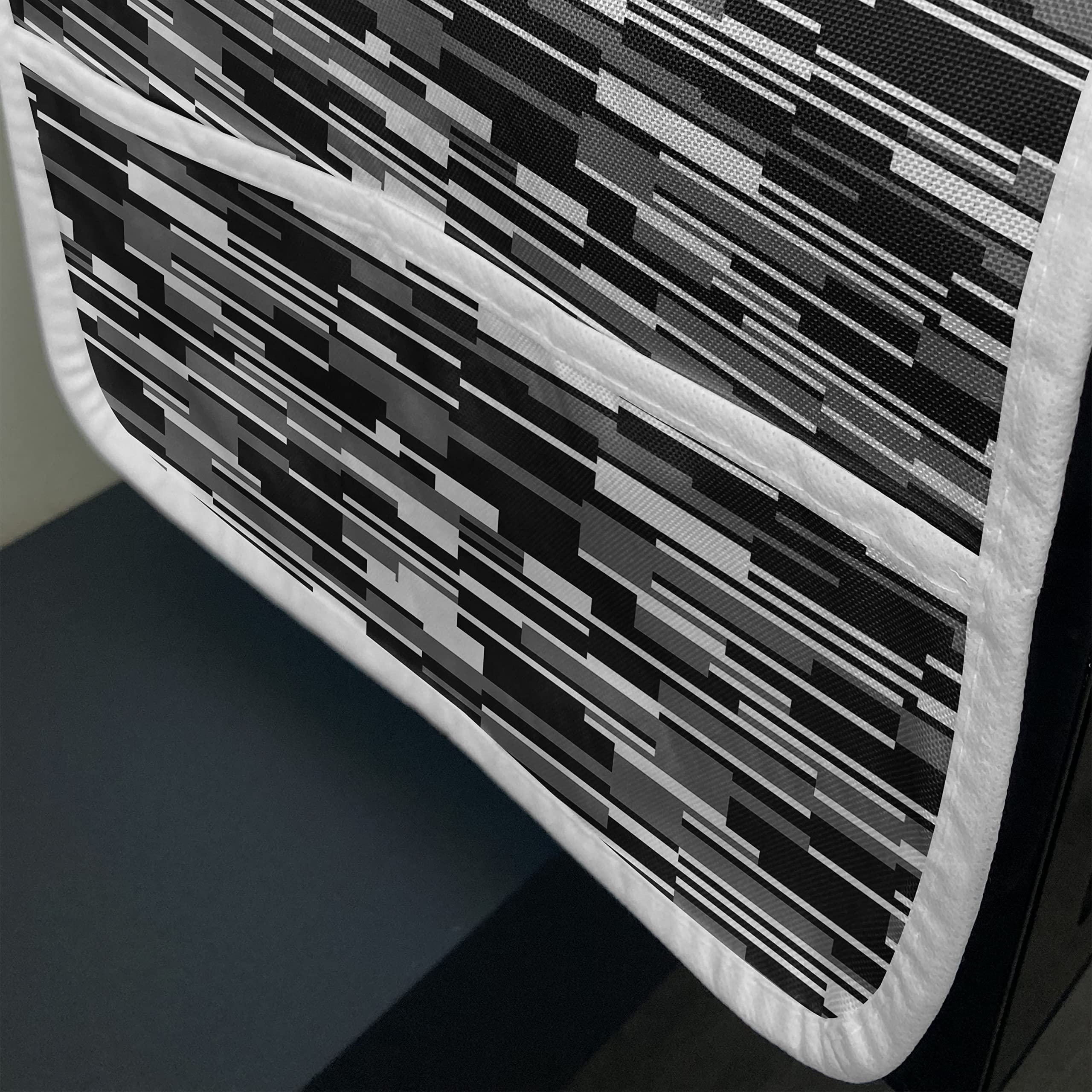 Ambesonne Black and White Microwave Cover - Barcode Pattern Vertical Stripes Waterproof Kitchen Organizer with Pockets 36