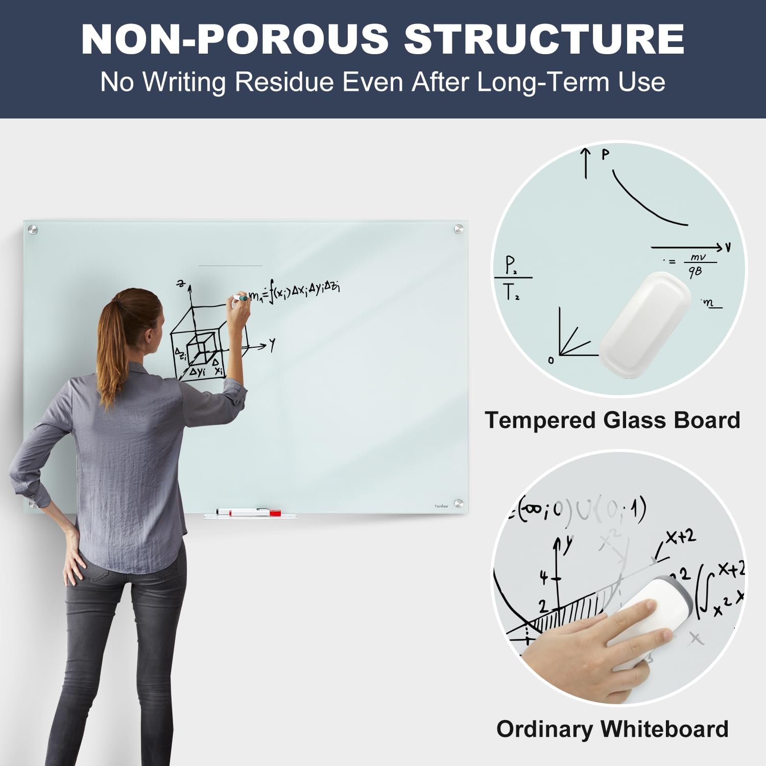 TANKEE 48 x 32 Inches Frameless Glass Magnetic Dry Erase Board - Large Tempered Glass Whiteboard for Wall, Office, Home & Shops - Perfect for Meetings, Presentations & Home Organization