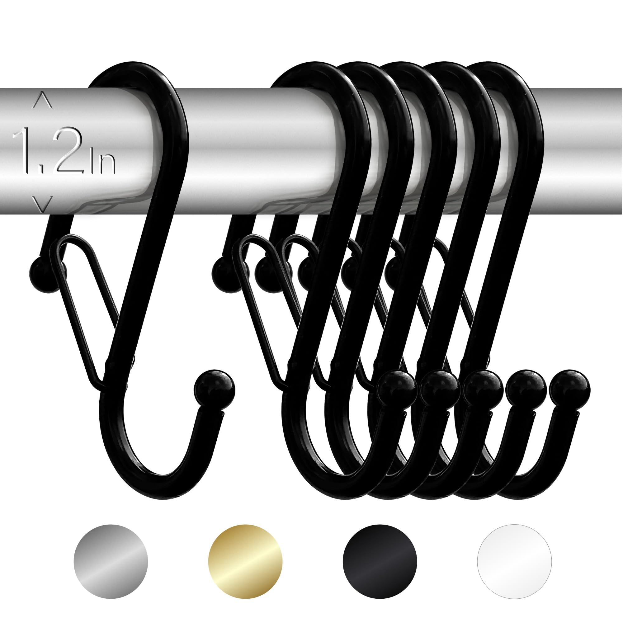 6-Pack Heavy-Duty Black Metal S Hooks for Hanging - 1.2 Inch Capacity Anti-Drop S-Shaped Hooks with Safety Lock - Perfect for Closet Organization, Wardrobe Storage & Home Decor - Ideal for Hanging Plants, Towels, Clothes and Kitchen Utensils