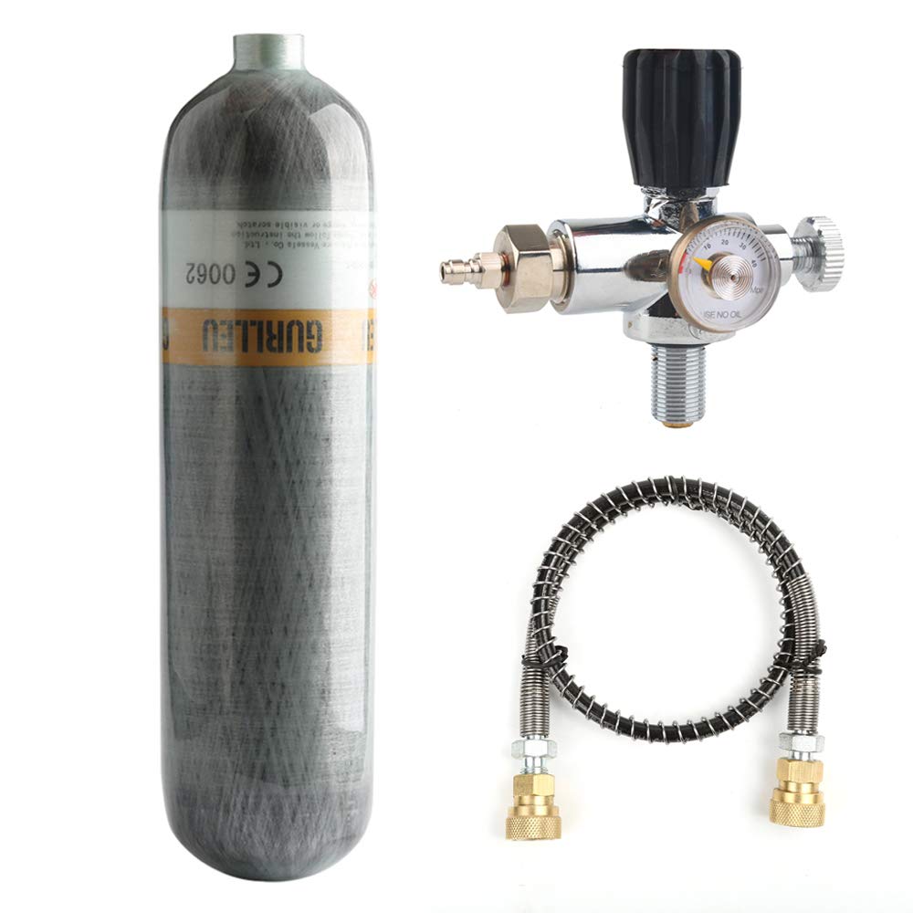 30 Cu Ft 4500 PSI Carbon Fiber PCP Air Tank with Regulator Valve - CE Approved Paintball Compressed Air System (Empty Bottle, Side Gauge Set) for Paintball, Airsoft & Scuba Diving