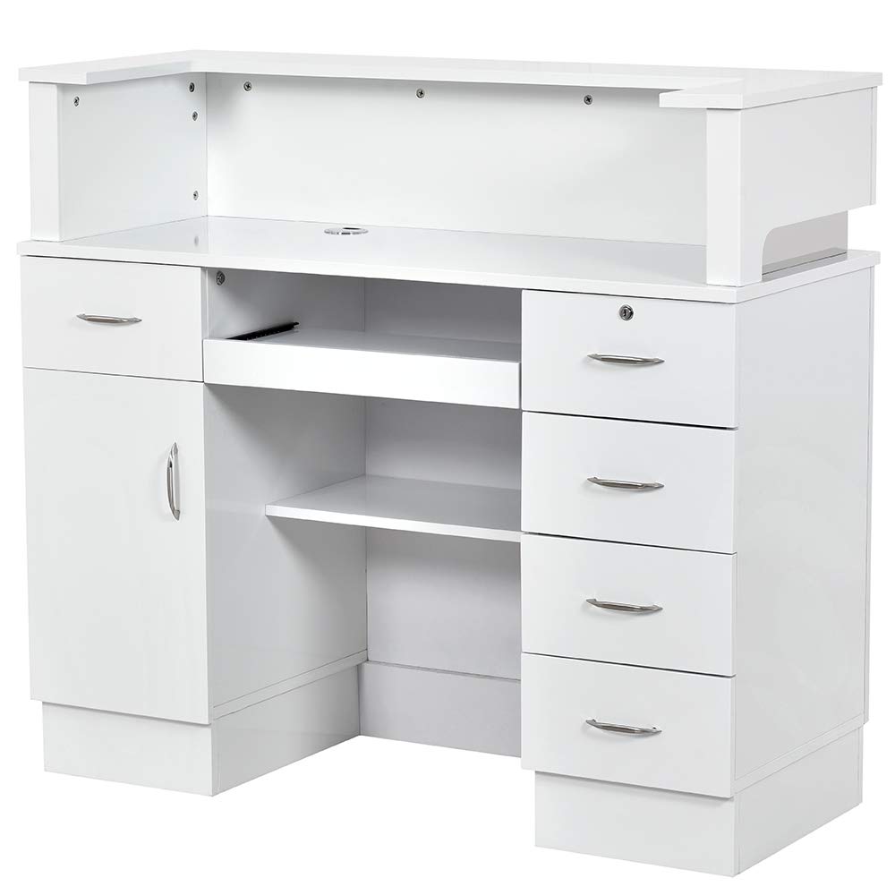 Modern White LED Reception Desk with Storage - Professional Office Furniture for Lobby, Waiting Area & Front Desk - Durable & Stylish Workspace Solution
