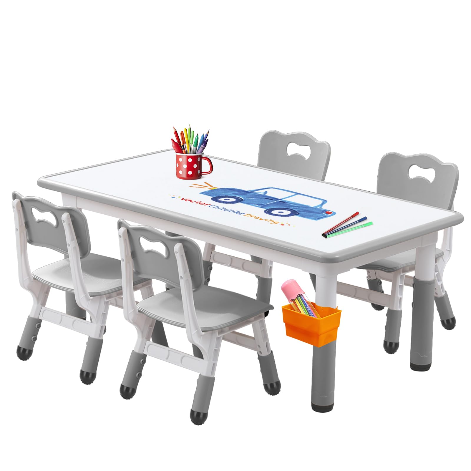 Kids Table and Chair Set - Adjustable Toddler Table with Non-Slip Legs & Storage Organizer, Wipe-Clean Graffiti Desktop - Perfect for Ages 3-12 - Ideal for Playroom, Homeschooling & Arts & Crafts Activities