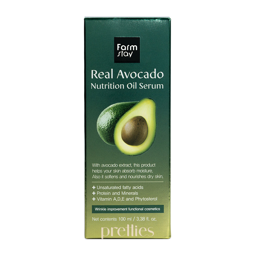 Farmstay Real Avocado Oil Serum 100ml - 100% Pure Natural Face & Hair Moisturizer for Dry Skin - Perfect for Night Care & Daily Hydration Routine