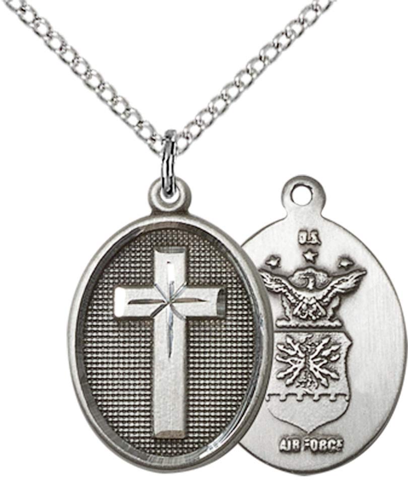 Air Force Cross Pendant Necklace - Sterling Silver Military Jewelry with 18