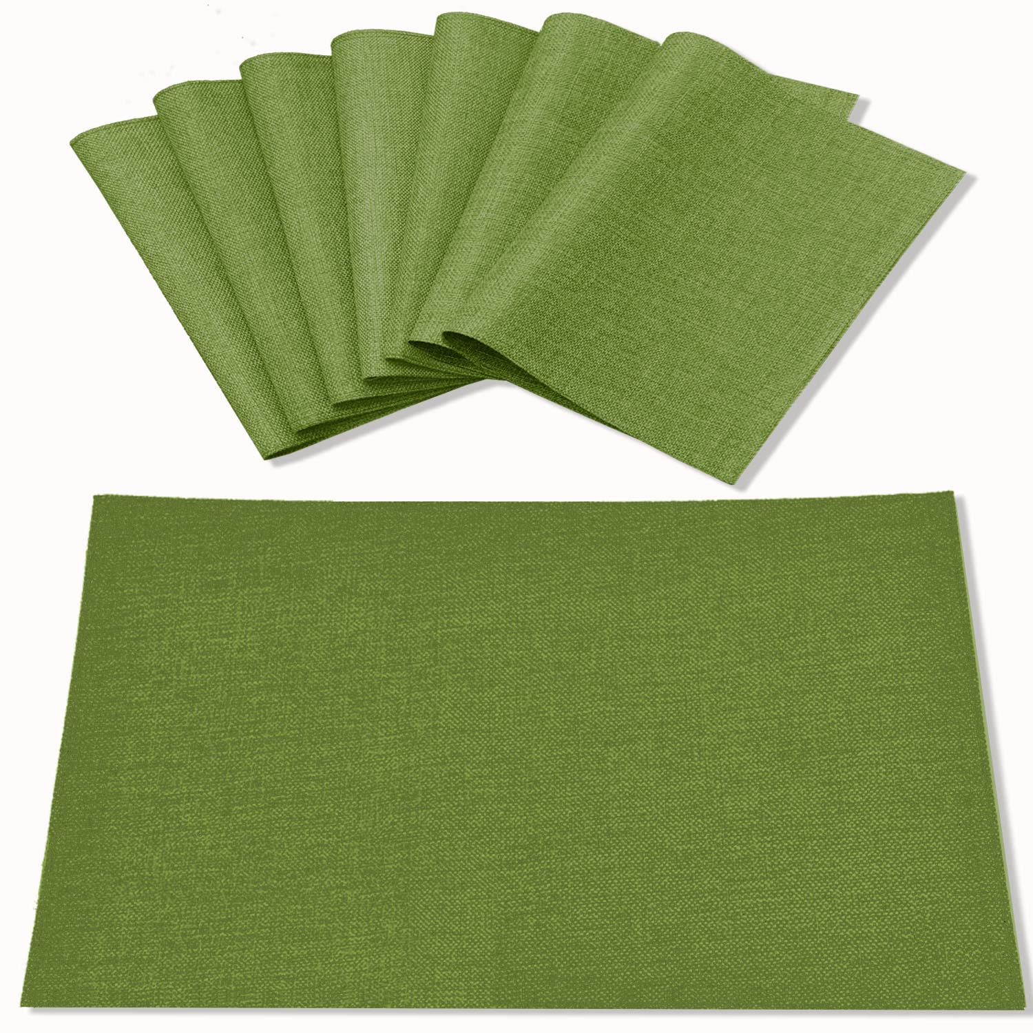 Premium Set of 8 Linen-Like Polyester Placemats - Machine Washable, Heat Resistant & Wrinkle Free Thick Dining Table Mats for Kitchen & Formal Entertaining (Green) - Perfect for Everyday Meals, Dinner Parties & Holiday Gatherings